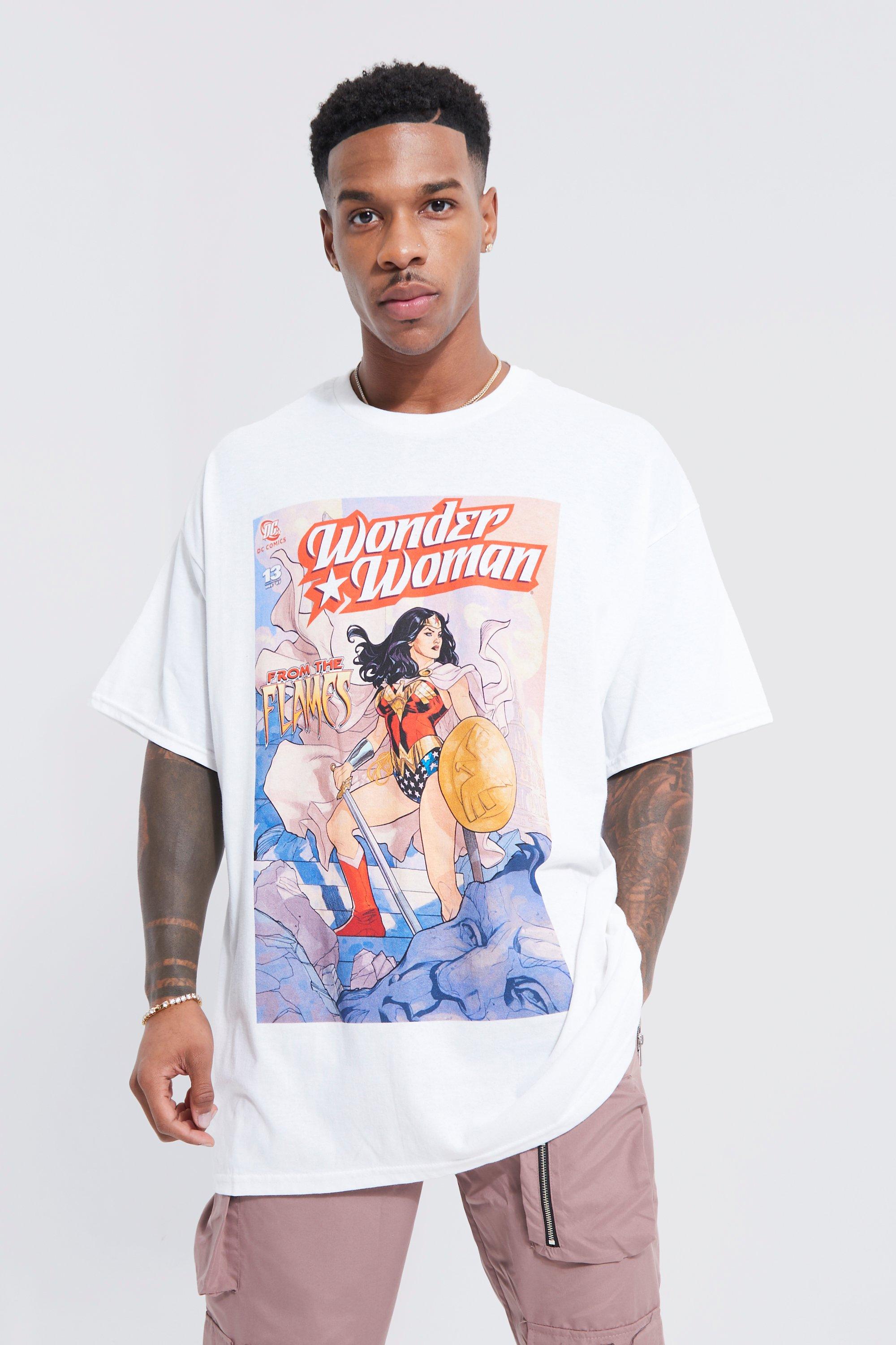 Mens White Oversized Wonder Woman License T-shirt, White