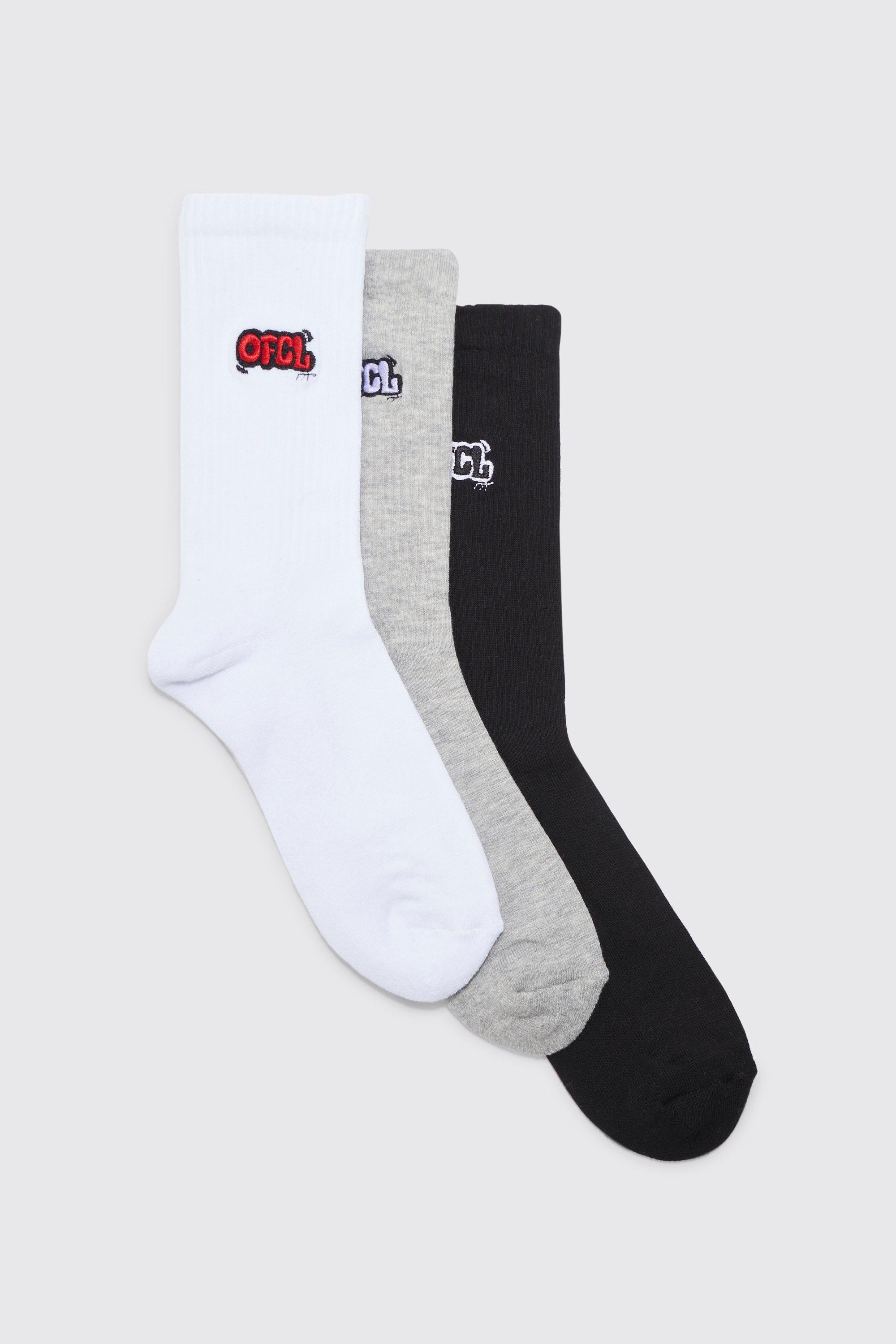 Mens Multi 3 Pack Ofcl Embroidered Sports Socks, Multi