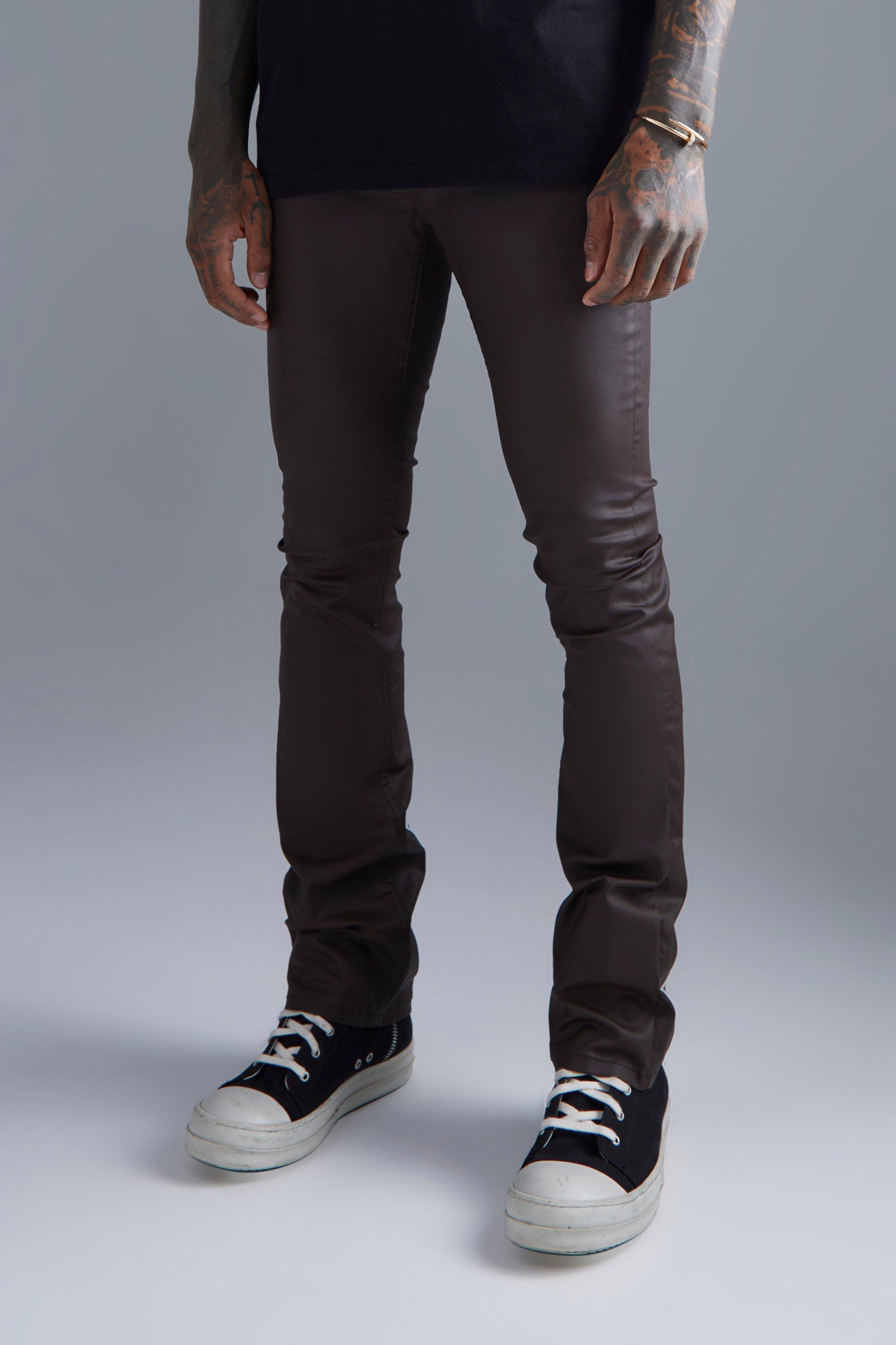 Boohoo Flared Skinny Jeans Met Coating, Dark Brown