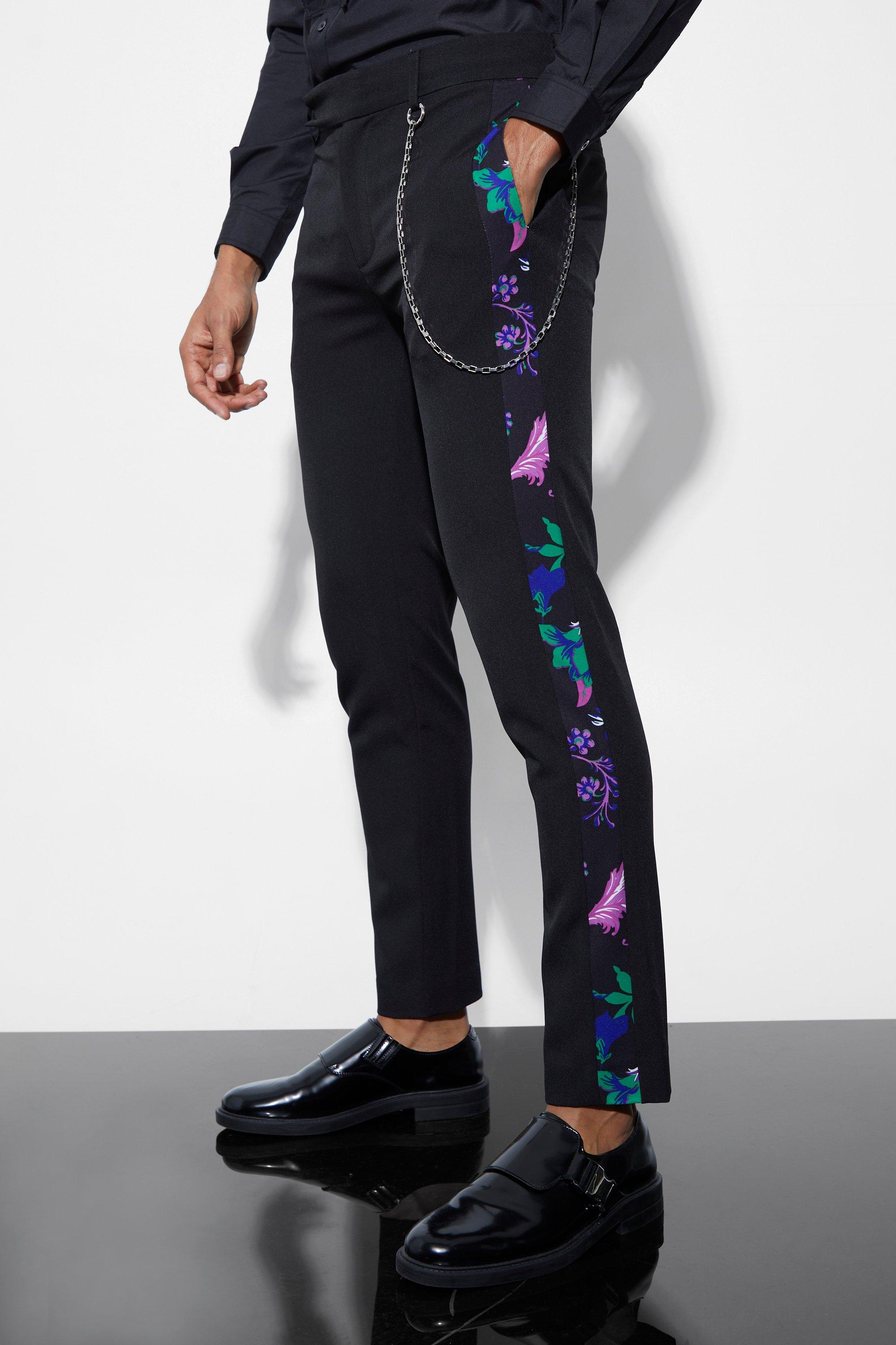 pantalon de costume fleuri à bandes latérales homme - noir - 32, noir