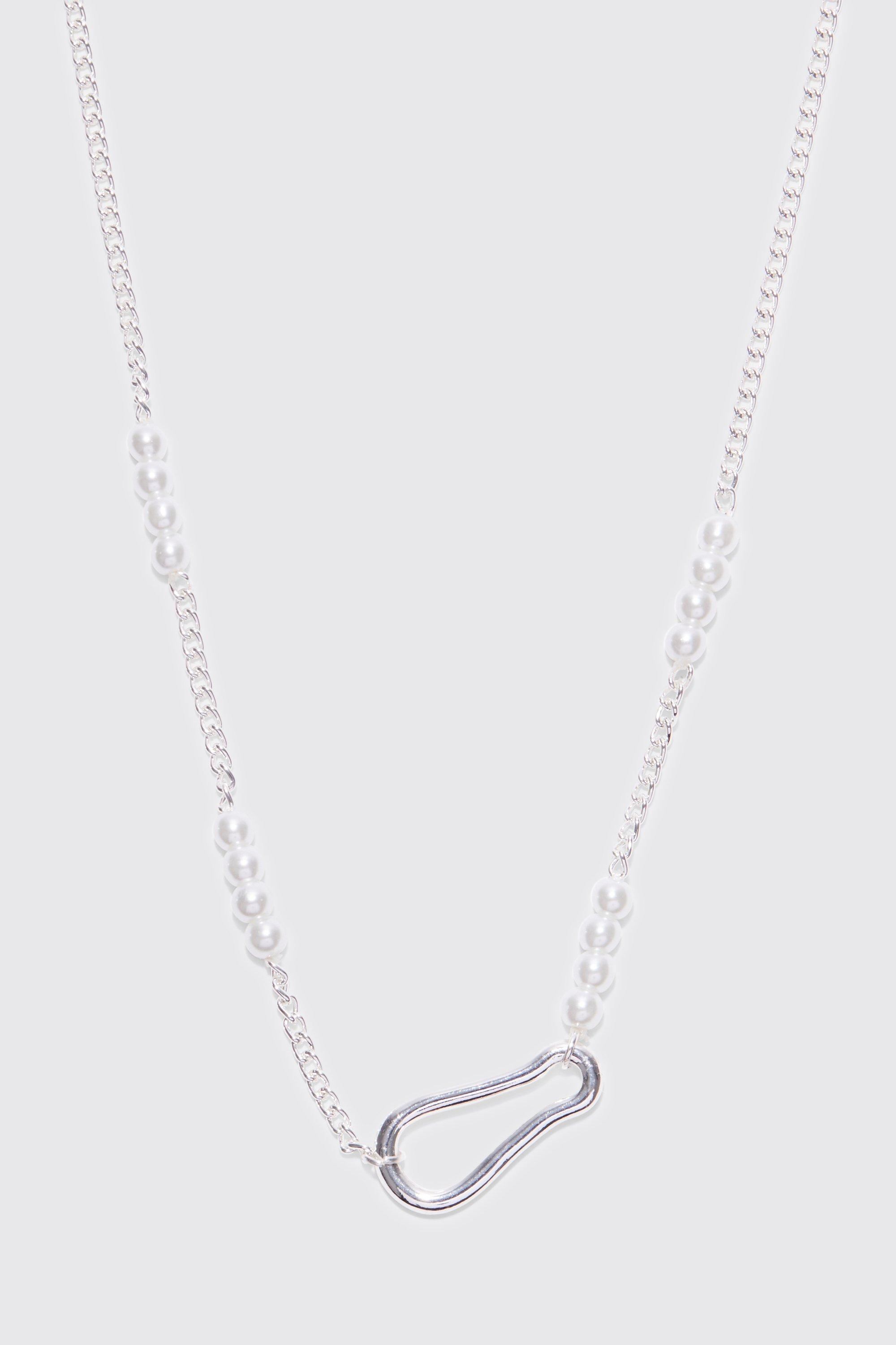 Image of Collana a catena con fibbia e perle, Grigio