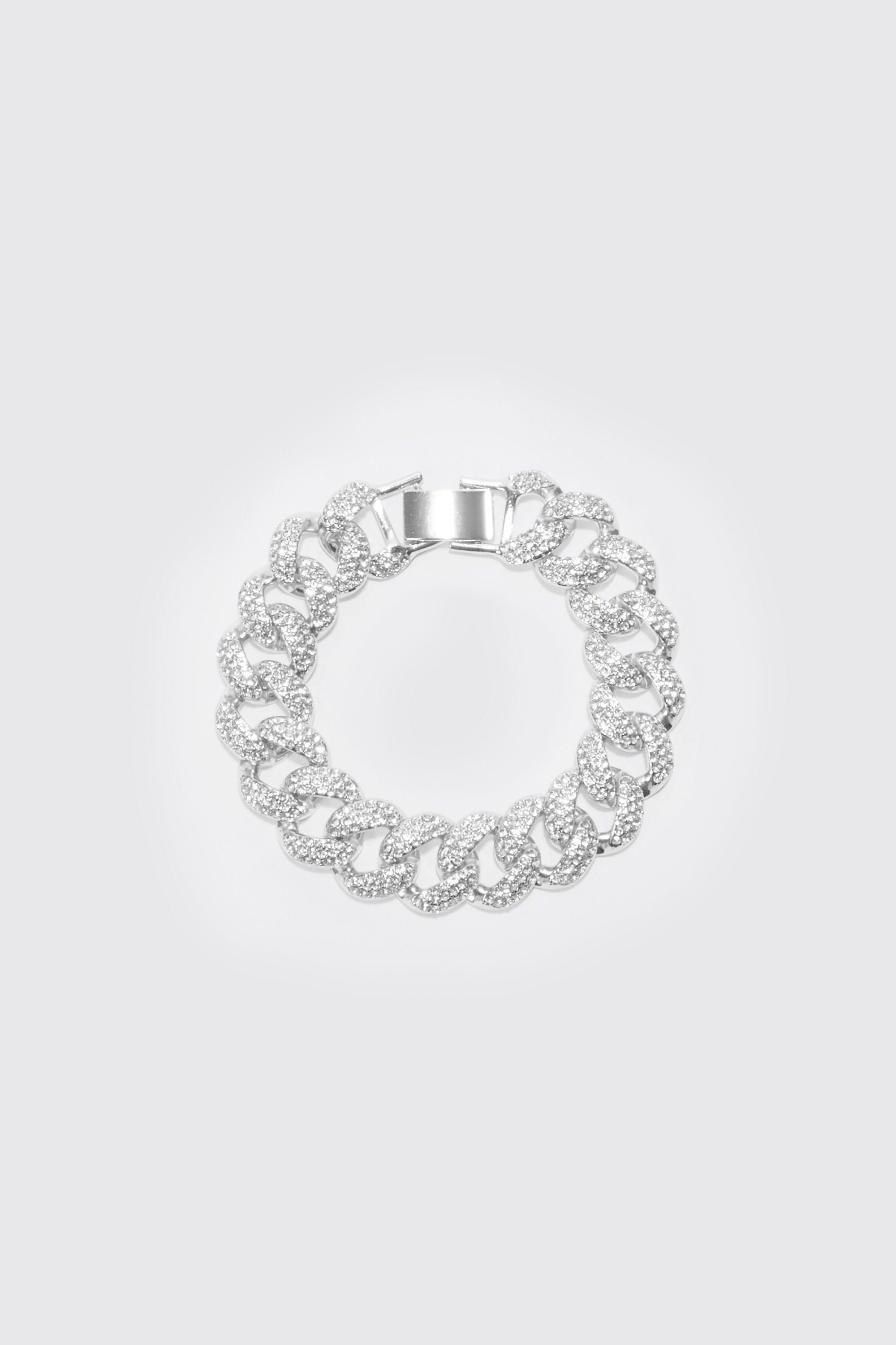 bracelet en chaîne épaisse strassée homme - argent - one size, argent