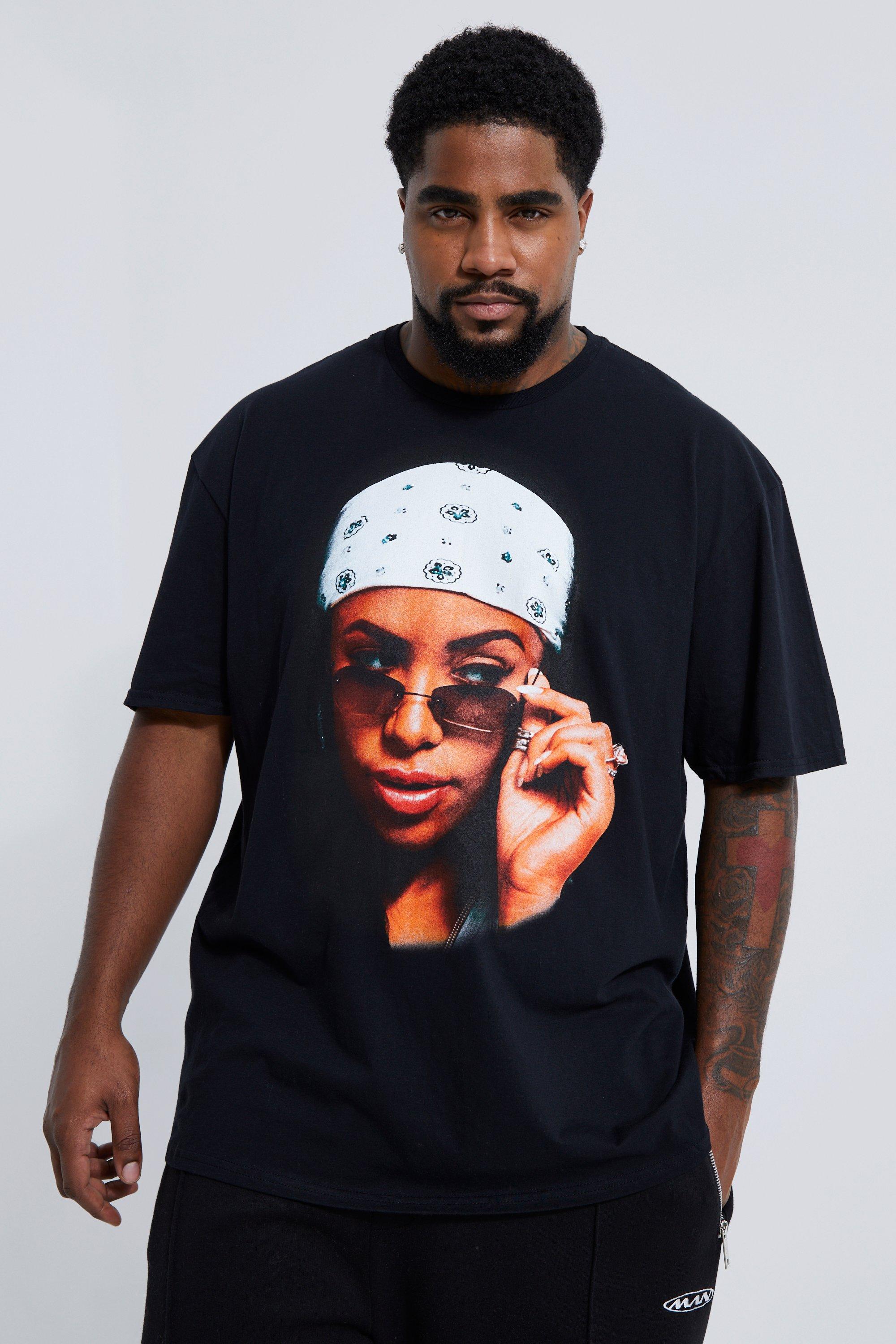 Image of T-shirt Plus Size ufficiale di Aaliyah con foto, Nero