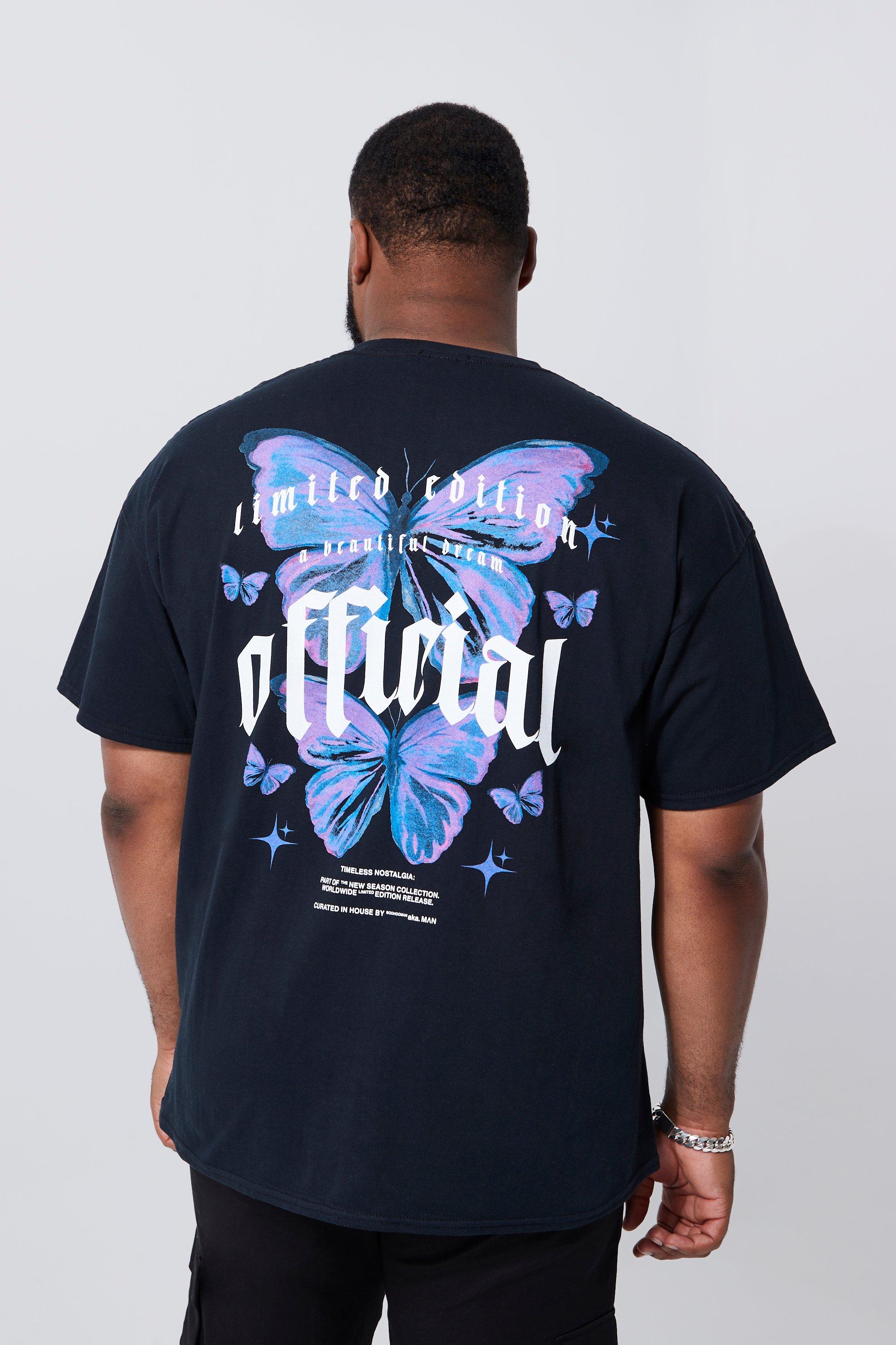 Image of T-shirt Plus Size Official con stampa di farfalla sul retro, Nero