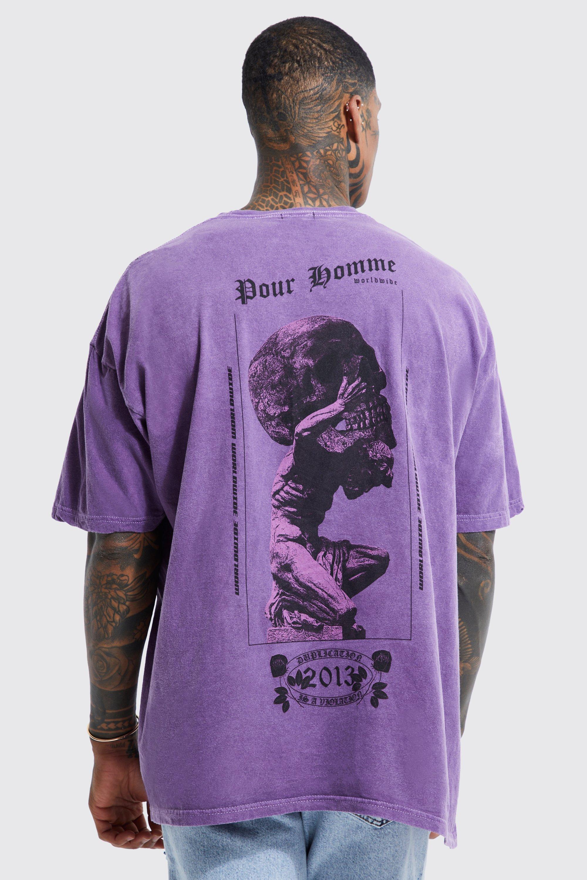 Image of T-shirt oversize sovratinta con grafica di teschio, Purple