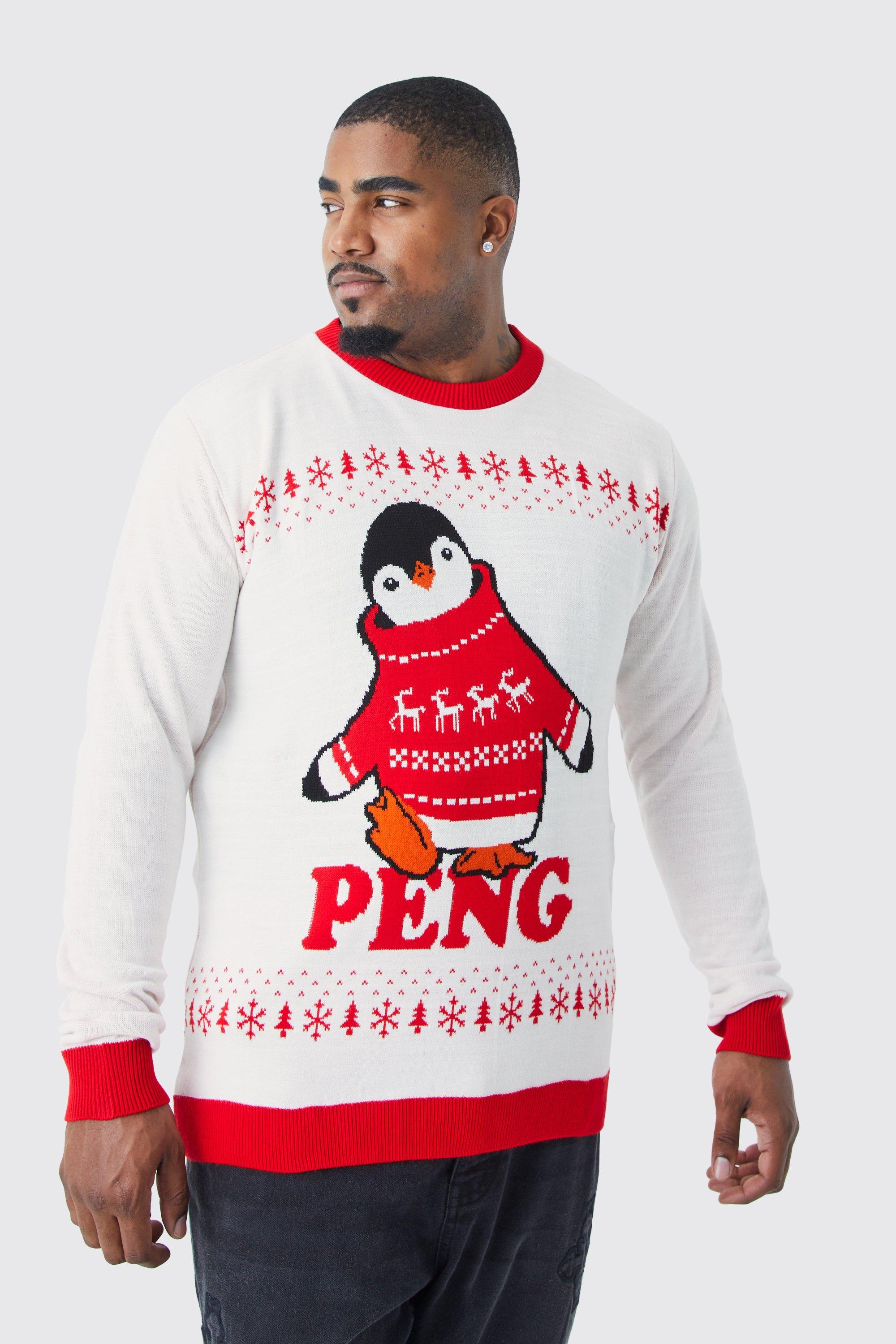 Image of Maglione natalizio Plus Size con pinguino e pinguino, Cream