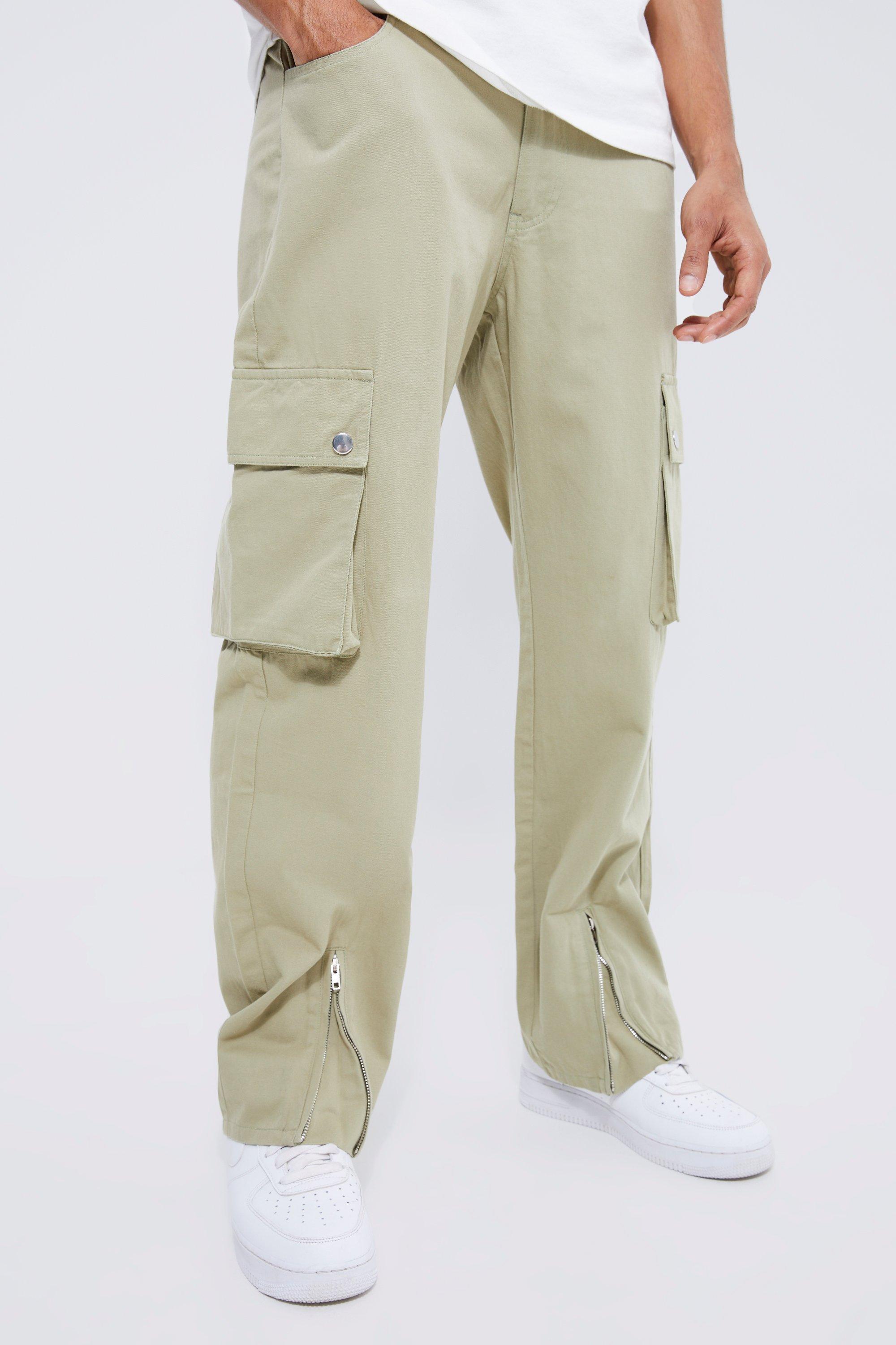 pantalon cargo ample zippé homme - kaki - 34, kaki