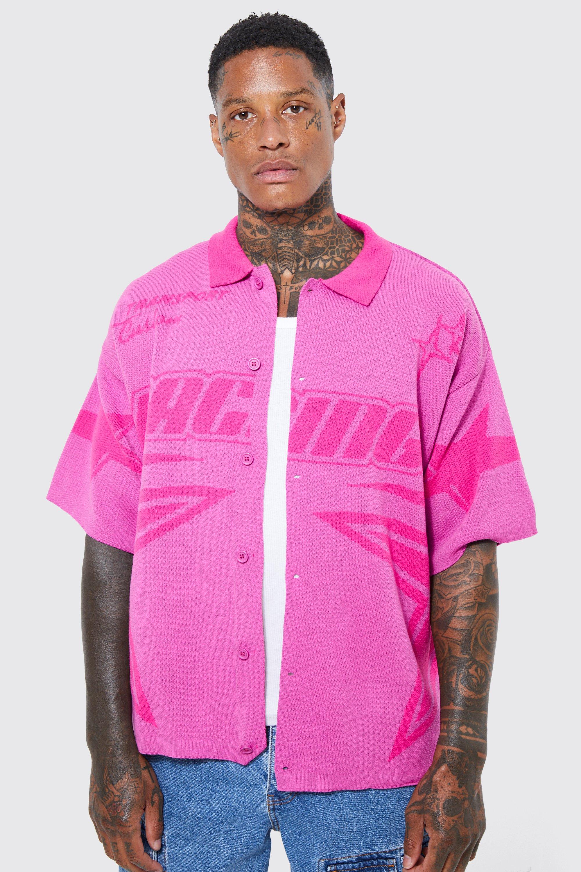 Image of Camicia da moto squadrata in maglia, Pink