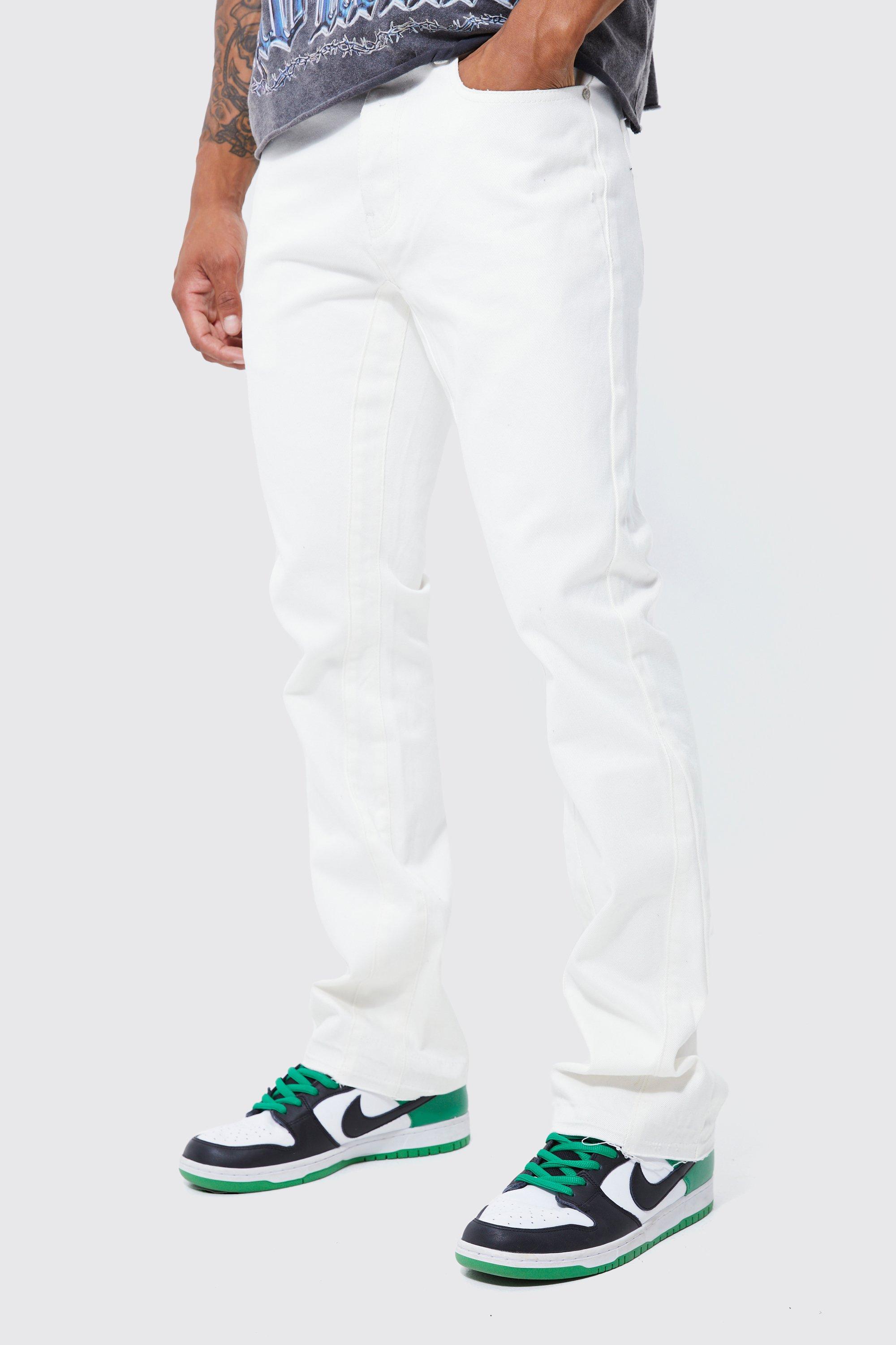 Mens White Slim Flare Gusset Jeans, White