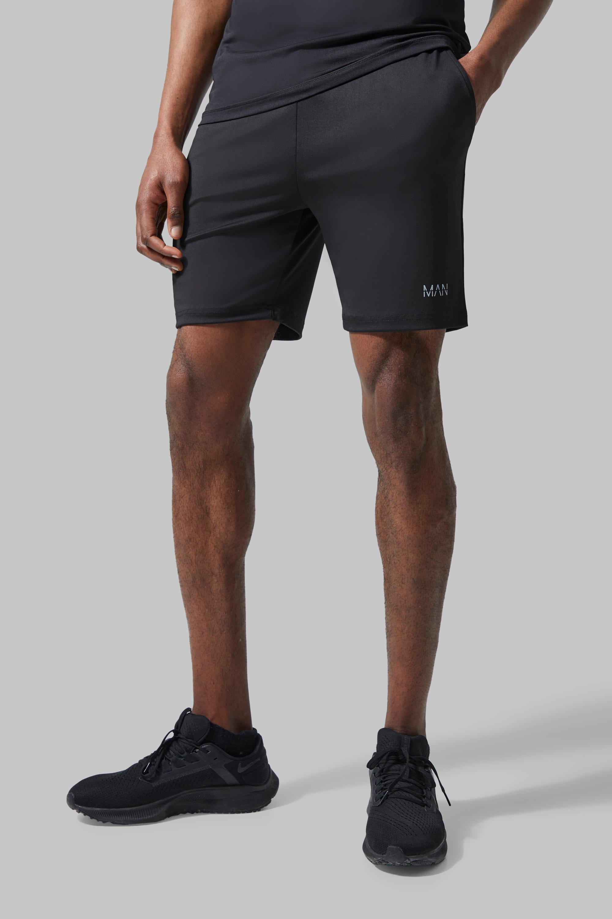 Mens Black Man Active Gym Performance Shorts, Black