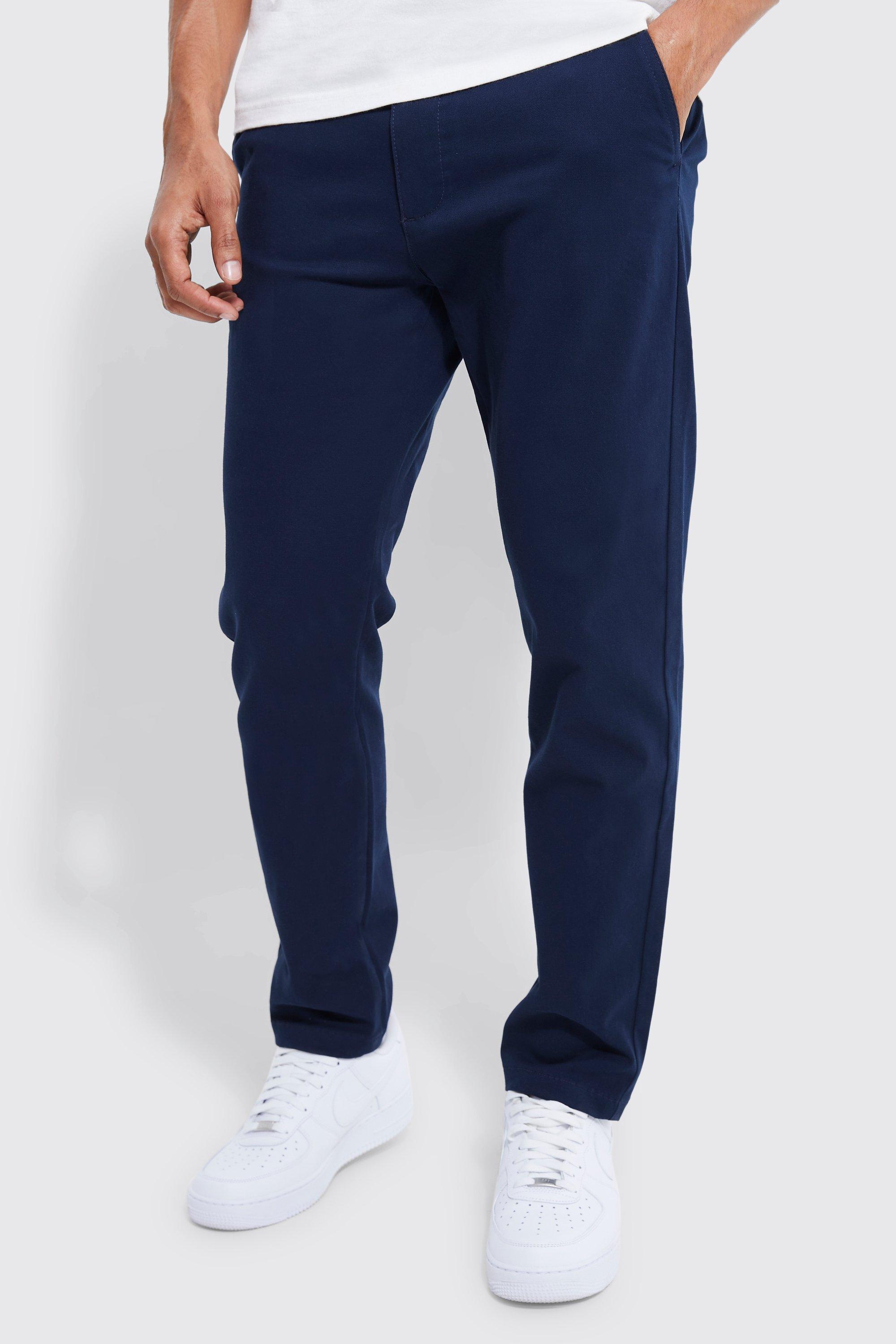 Boohoo Slim Fit Chino Broek Met Tailleband, Navy