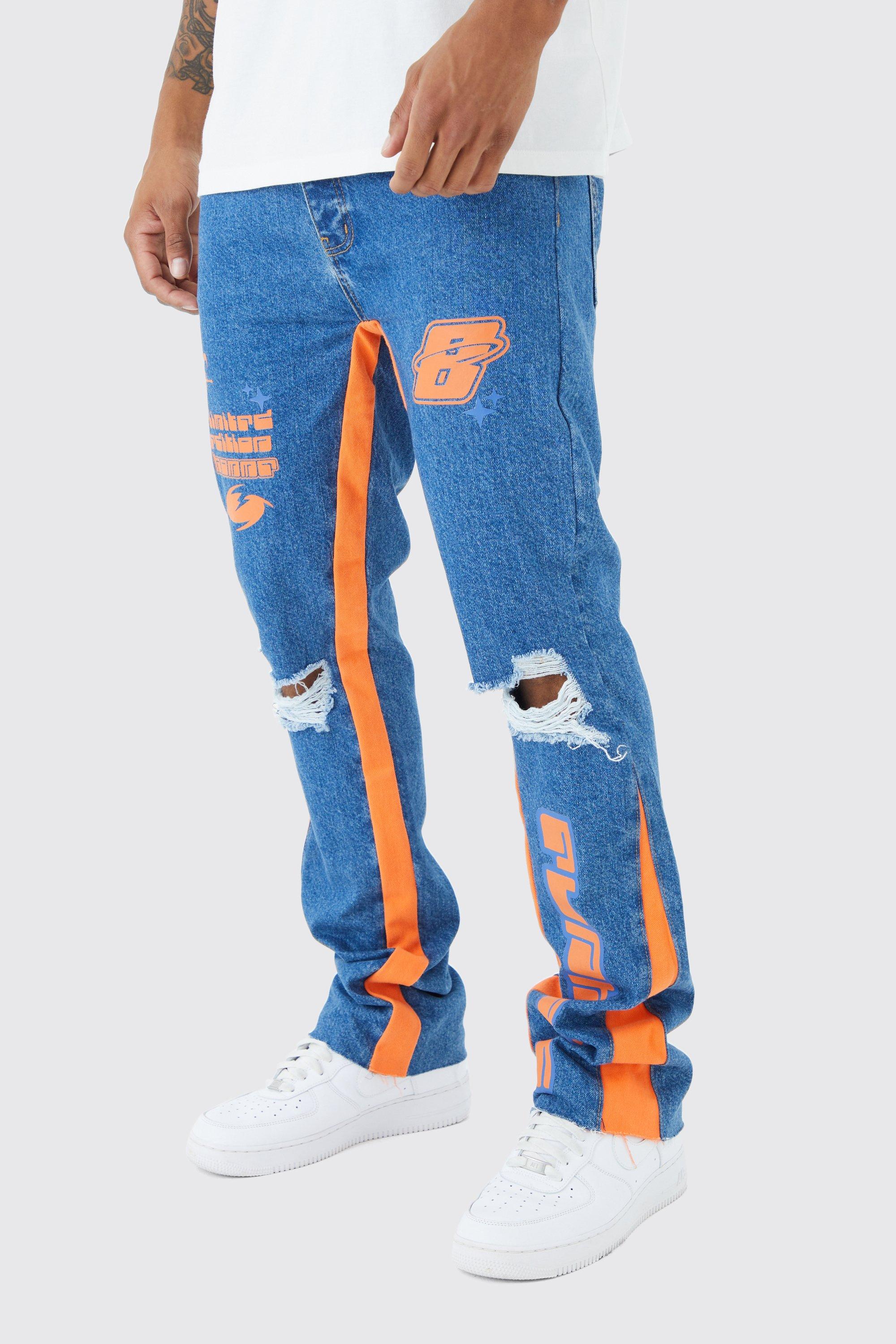 Boohoo Flared Skinny Jeans Met Print, Mid Blue