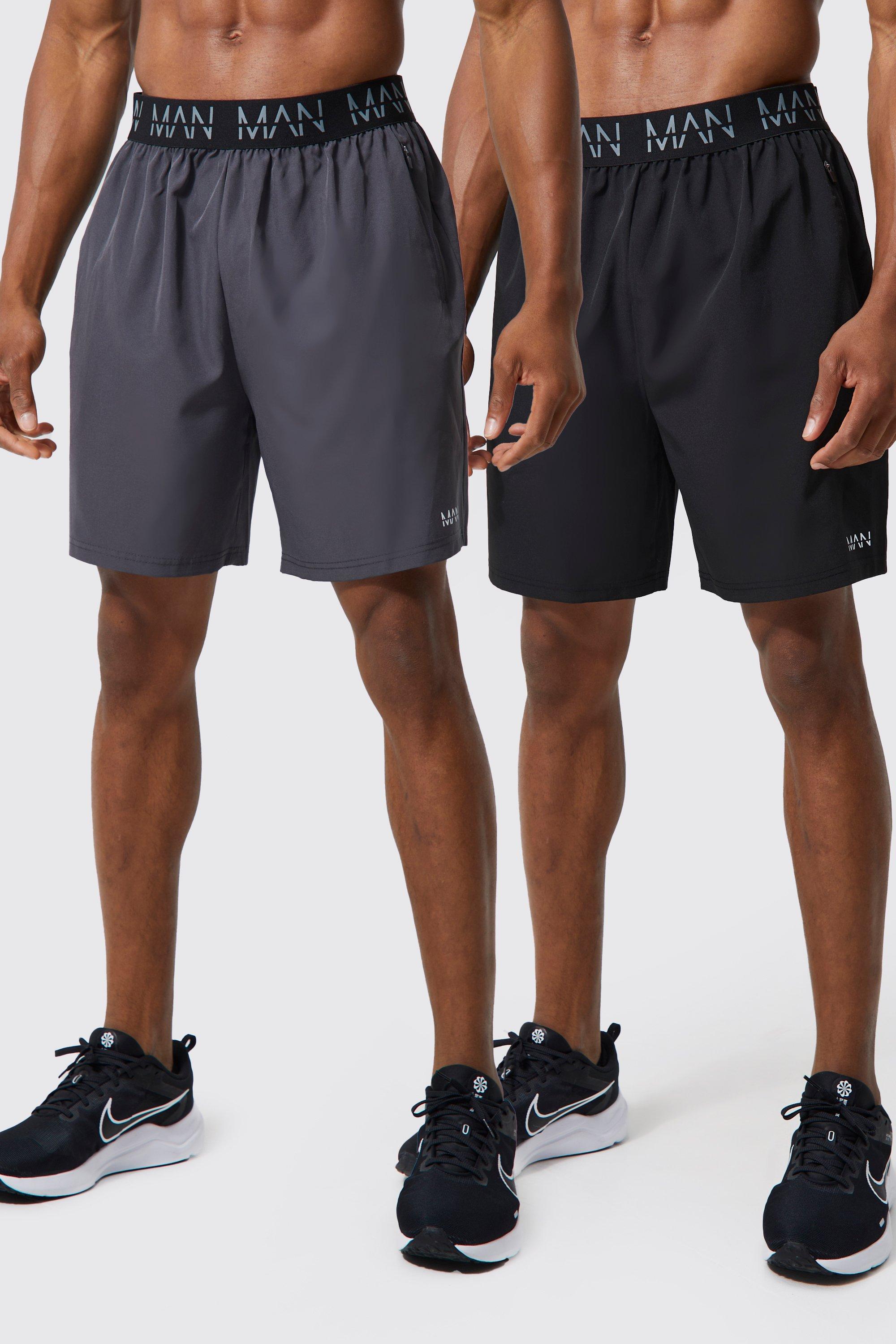 Mens Multi Man Active Gym 2 Pack 7inch Shorts With Zip Pockets, Multi