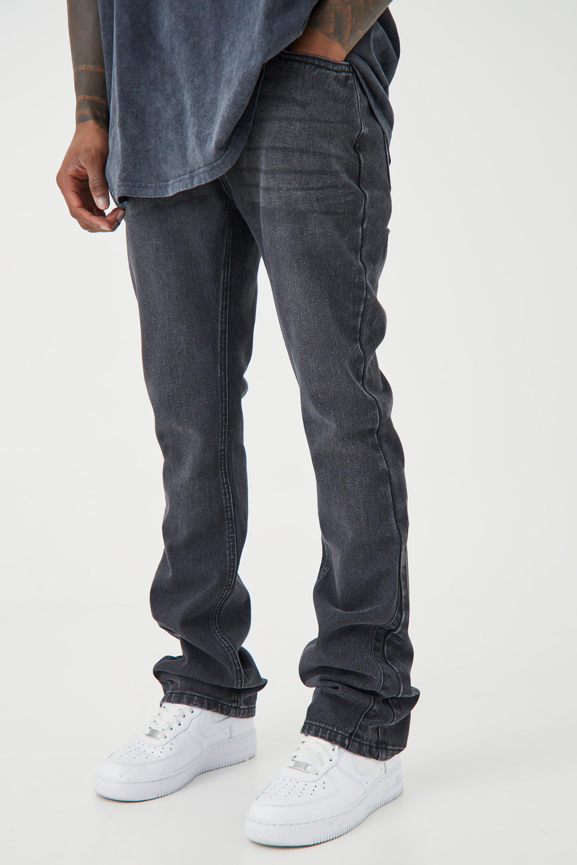 Boohoo Monochrome Flared Skinny Jeans Met Panelen, Washed Black