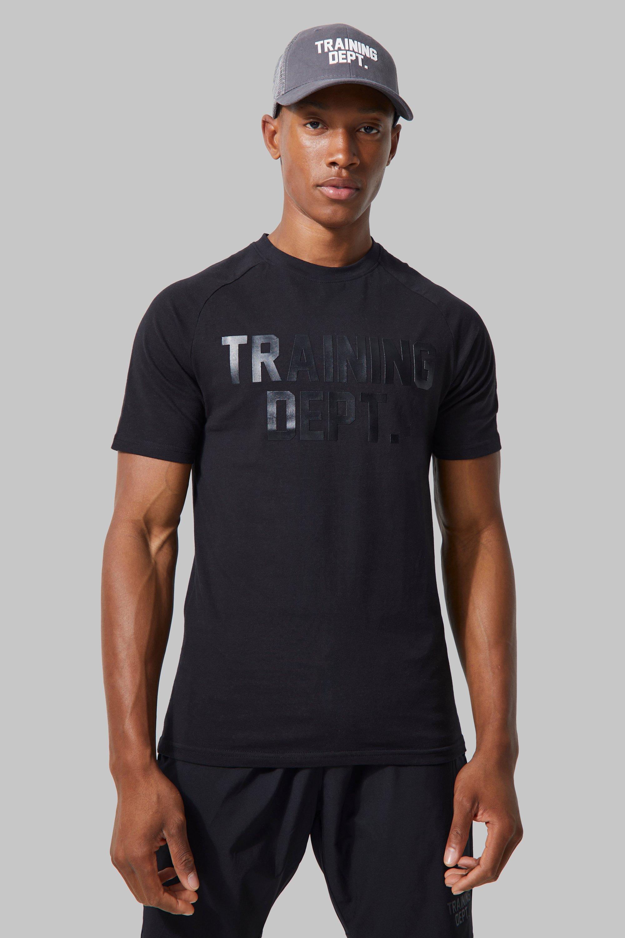 Mens Black Man Active Muscle Fit Training Dept T Shirt, Black