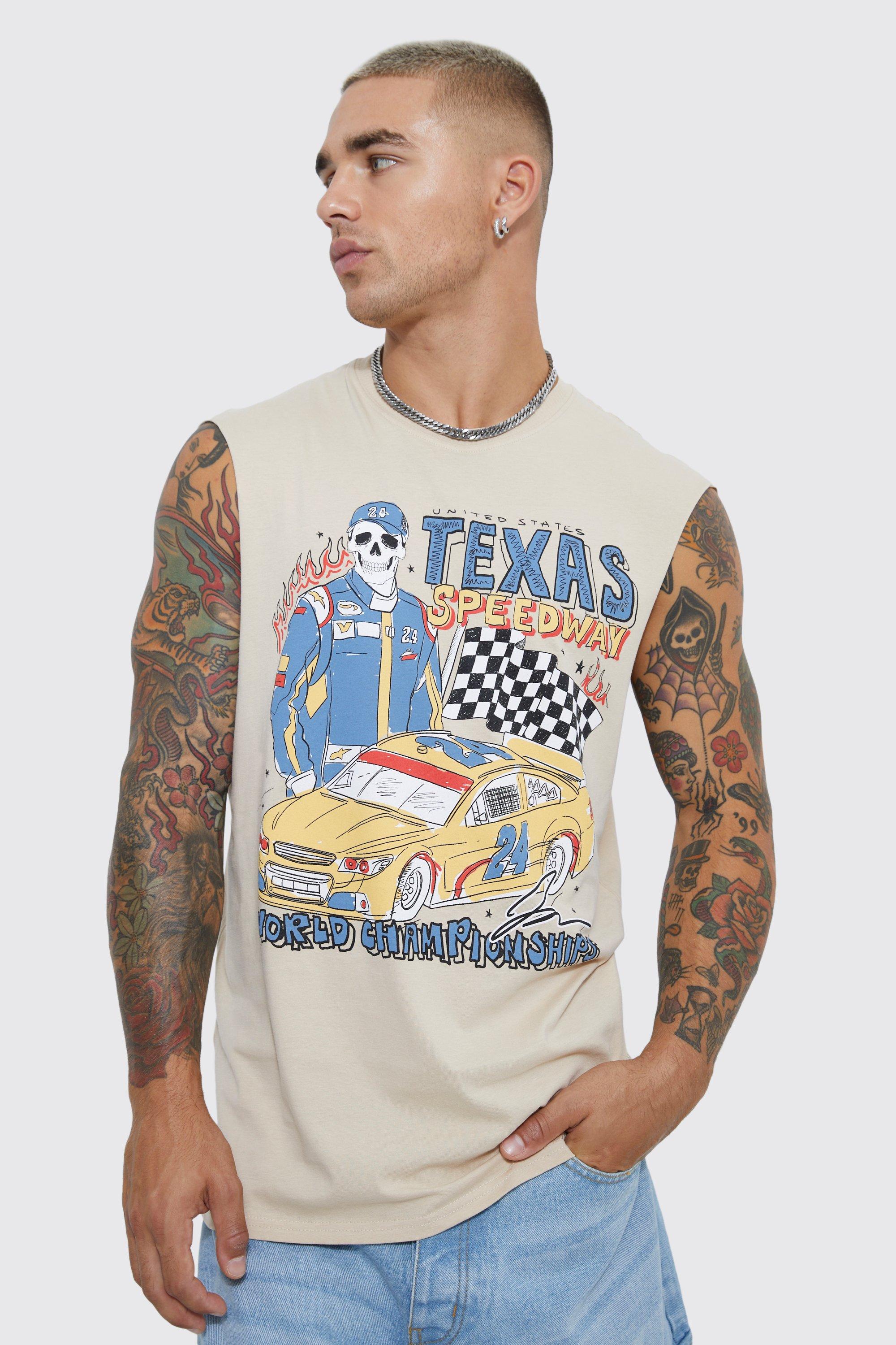 débardeur oversize à slogan texas speedway homme - beige - l, beige