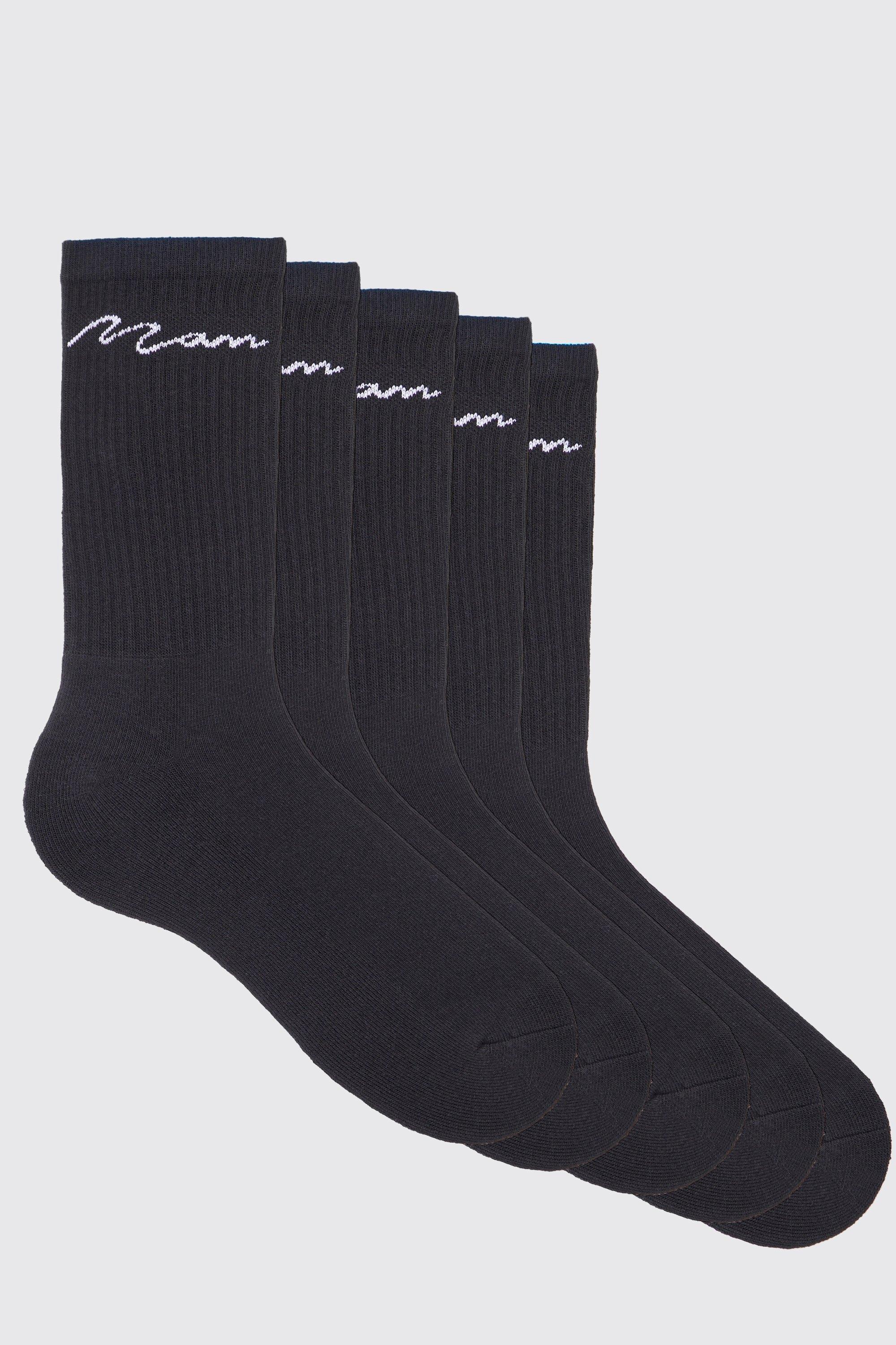 Mens Black 5 Pack Man Signature Sport Socks, Black