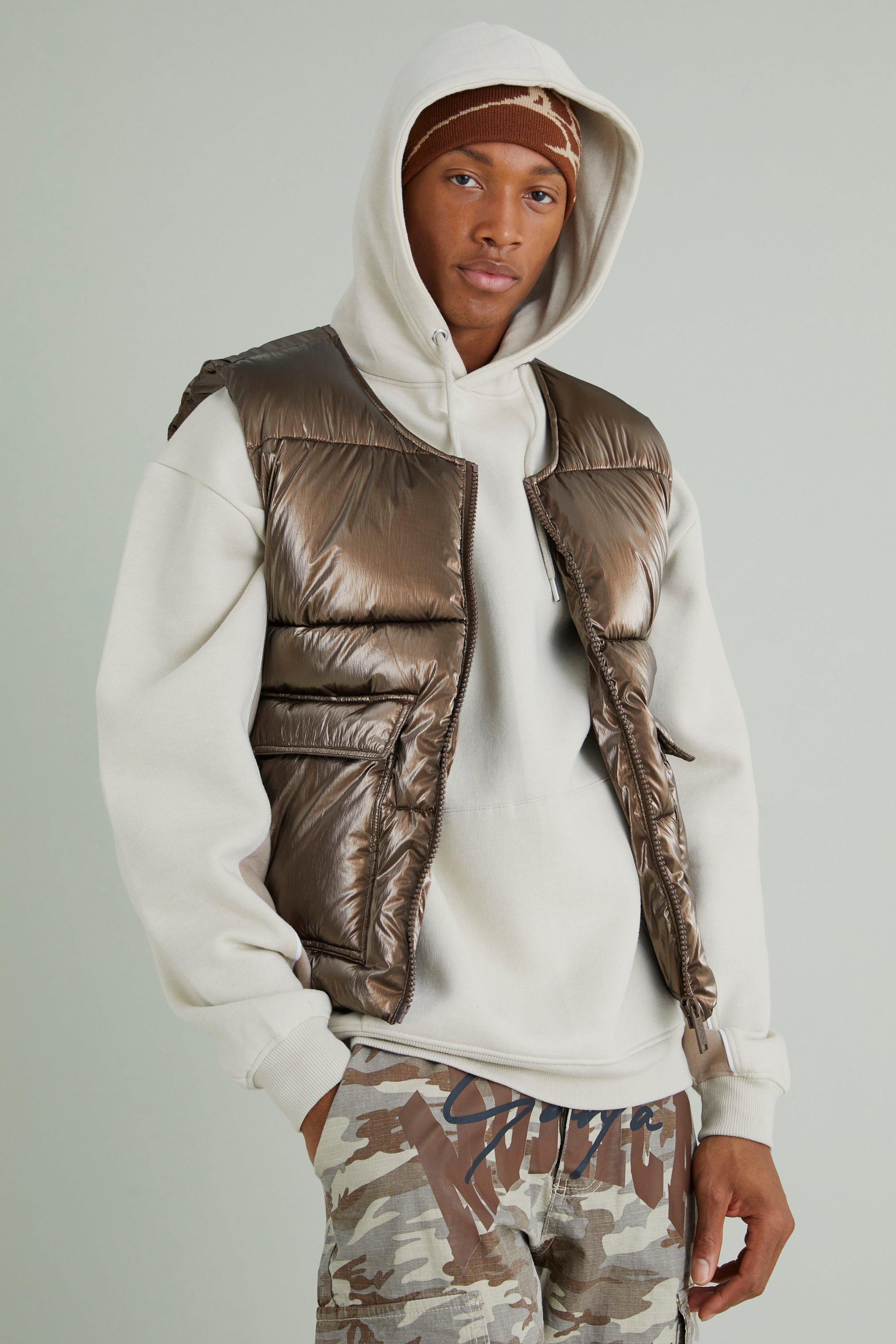 Boohoo Boxy Metallic Bodywarmer, Chocolate