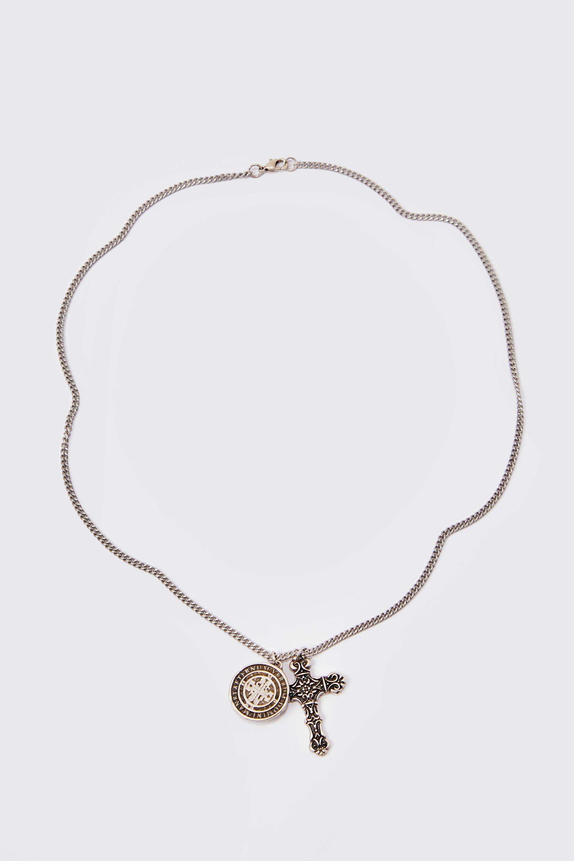 collier à pendentif croix homme - argent - one size, argent