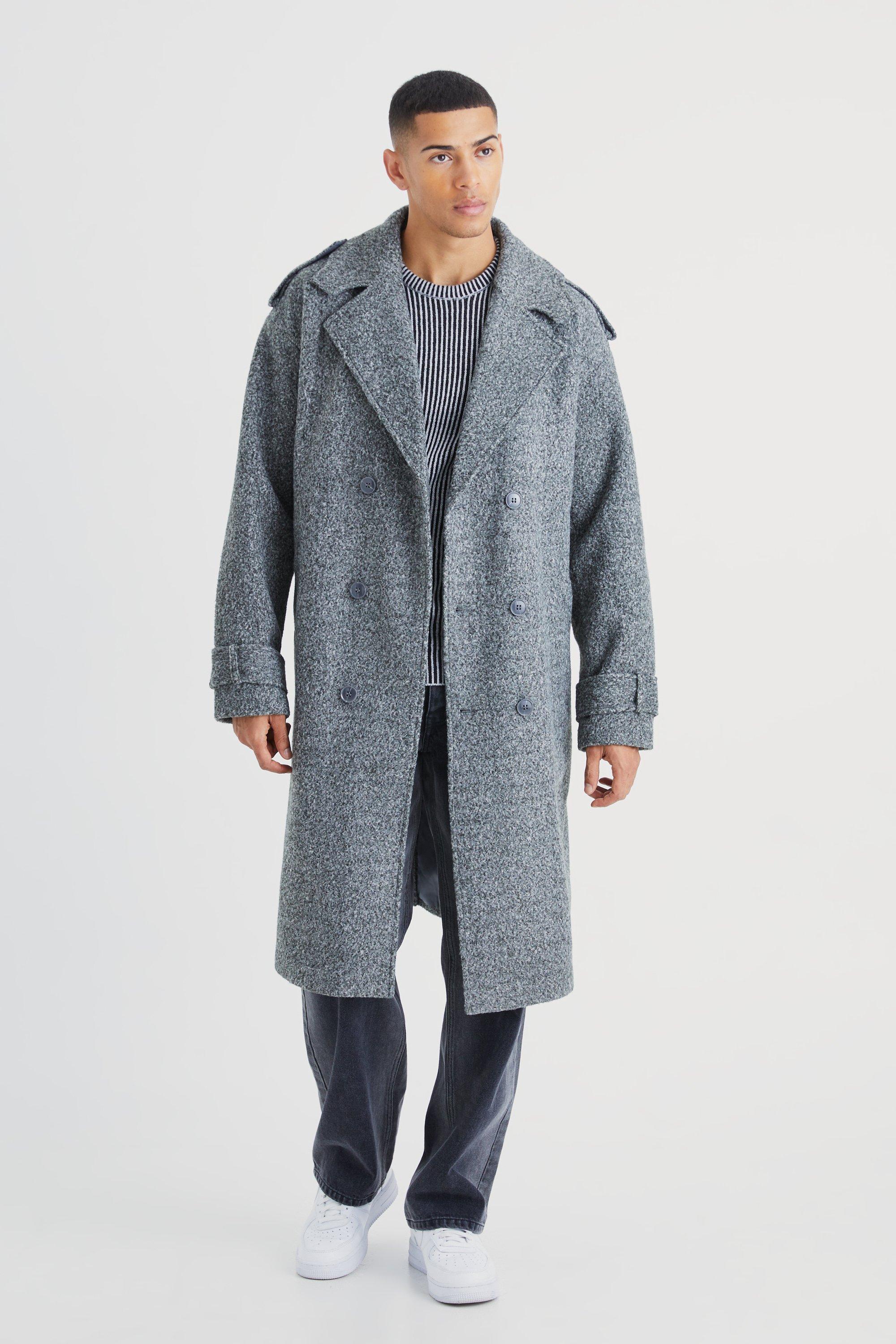 manteau long croisé moucheté homme - gris - s, gris