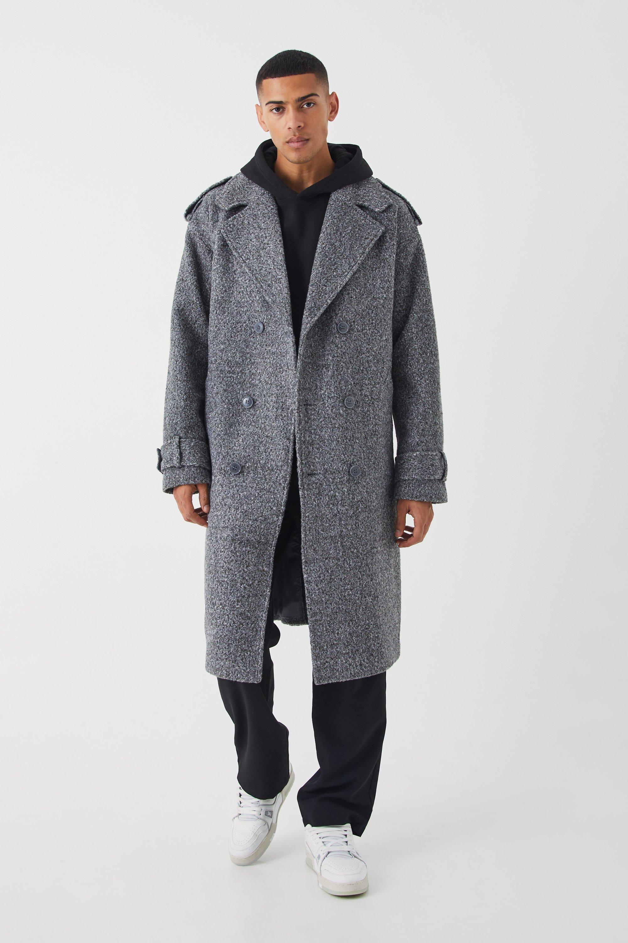 manteau long croisé moucheté homme - gris - s, gris