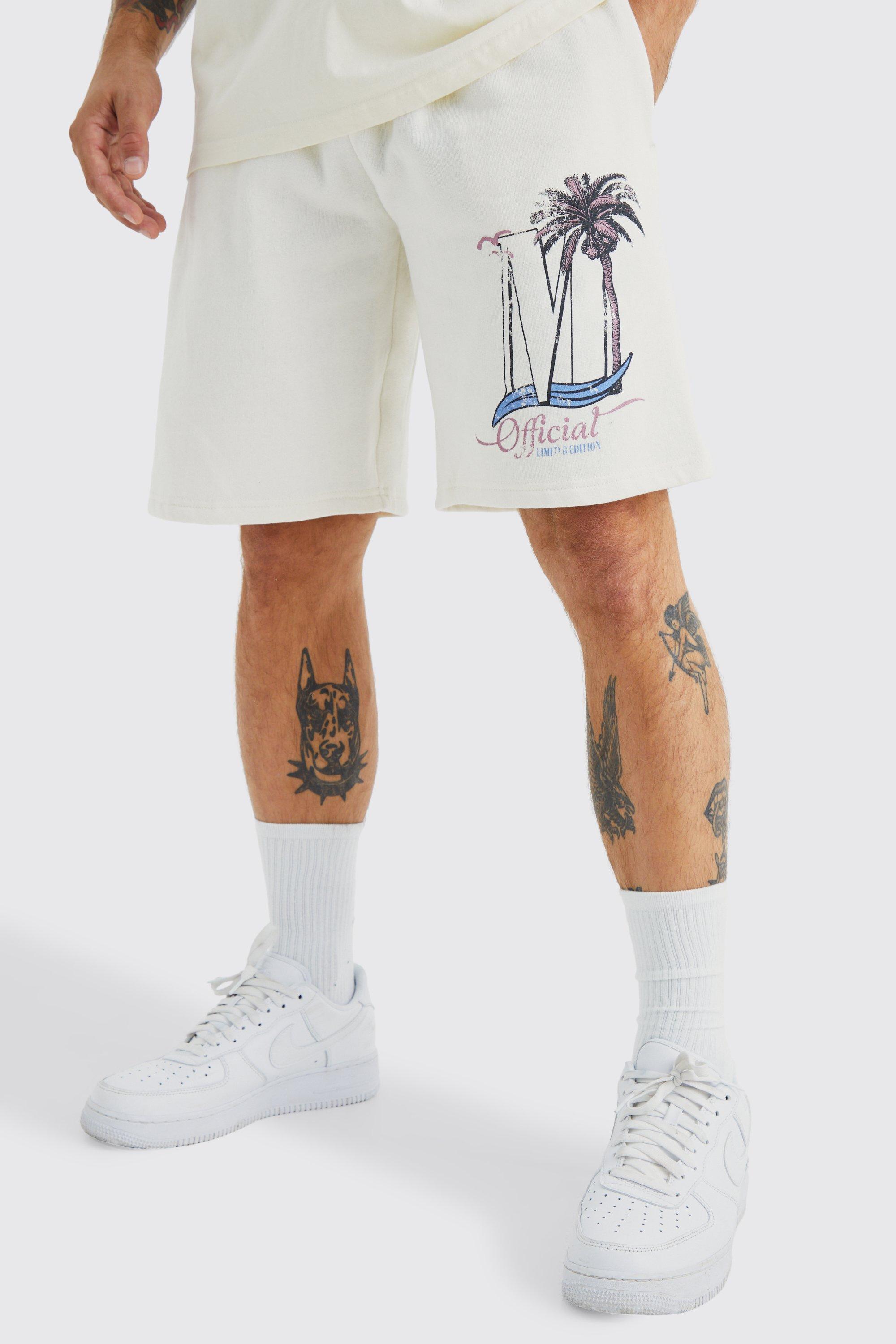 Pantaloncini oversize Official in jersey con grafica di palme, Cream