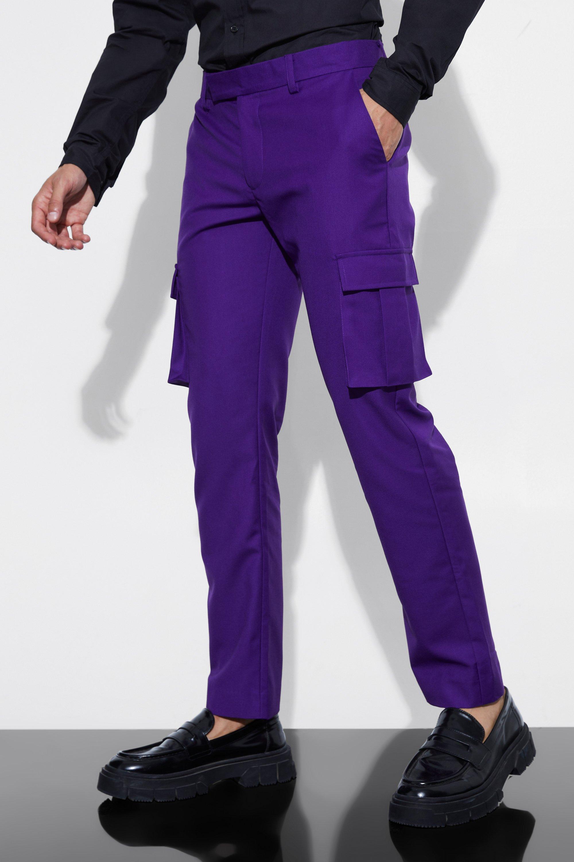Mens Purple Slim Fit Tailored Cargo Trouser, Purple
