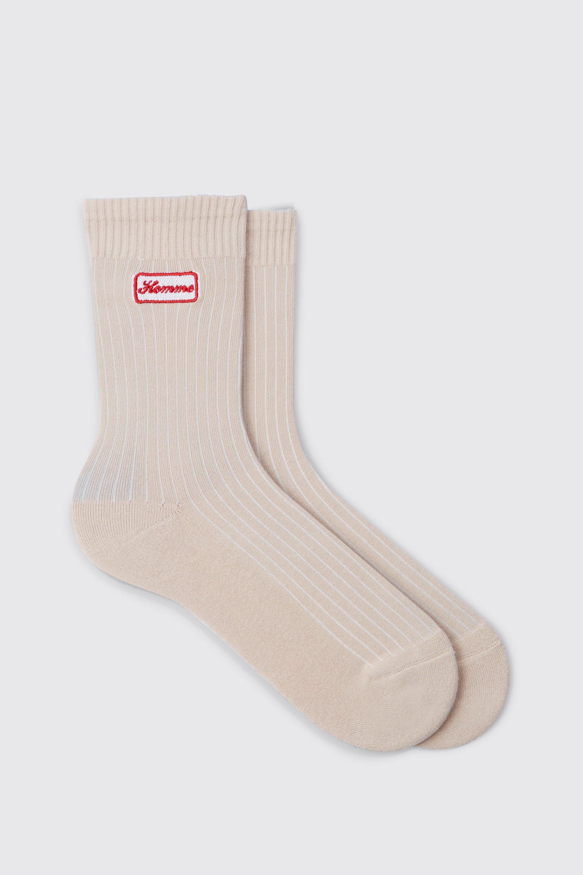 Mens Ecru Homme Embroidered Socks product