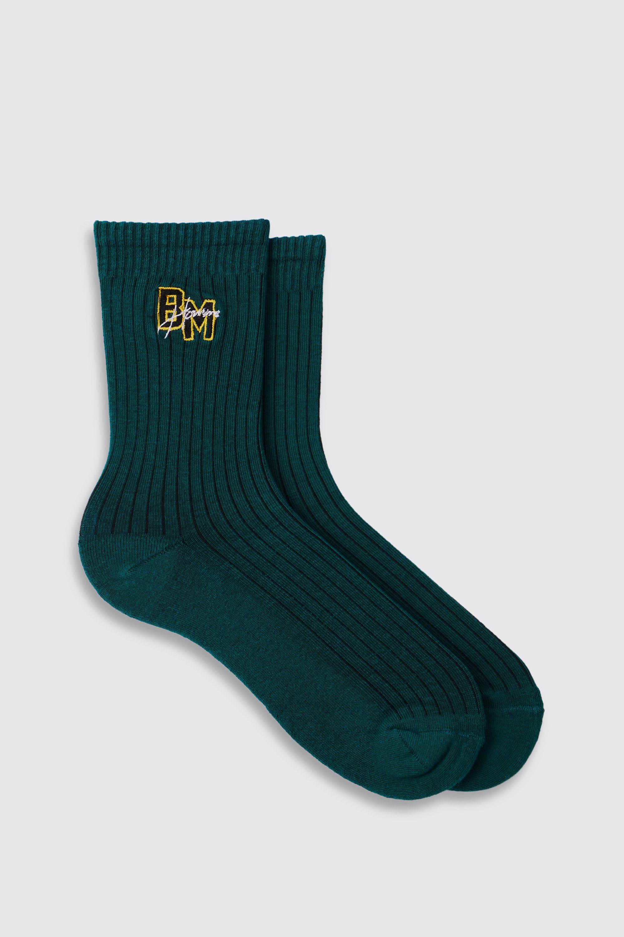 Mens Green Logo Embroidered Socks