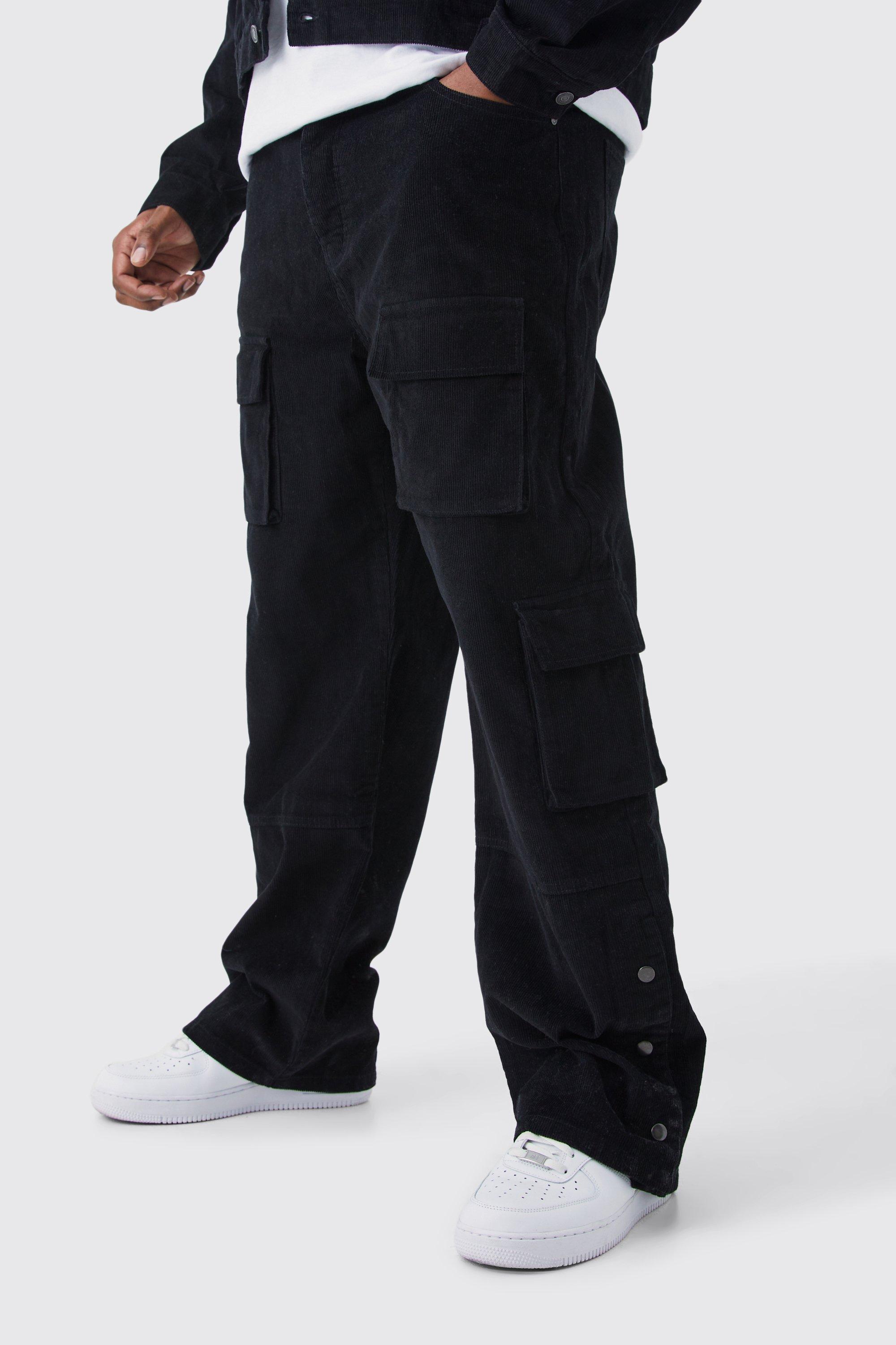 grande taille - pantalon cargo ample en velours côtelé homme - noir - 38, noir