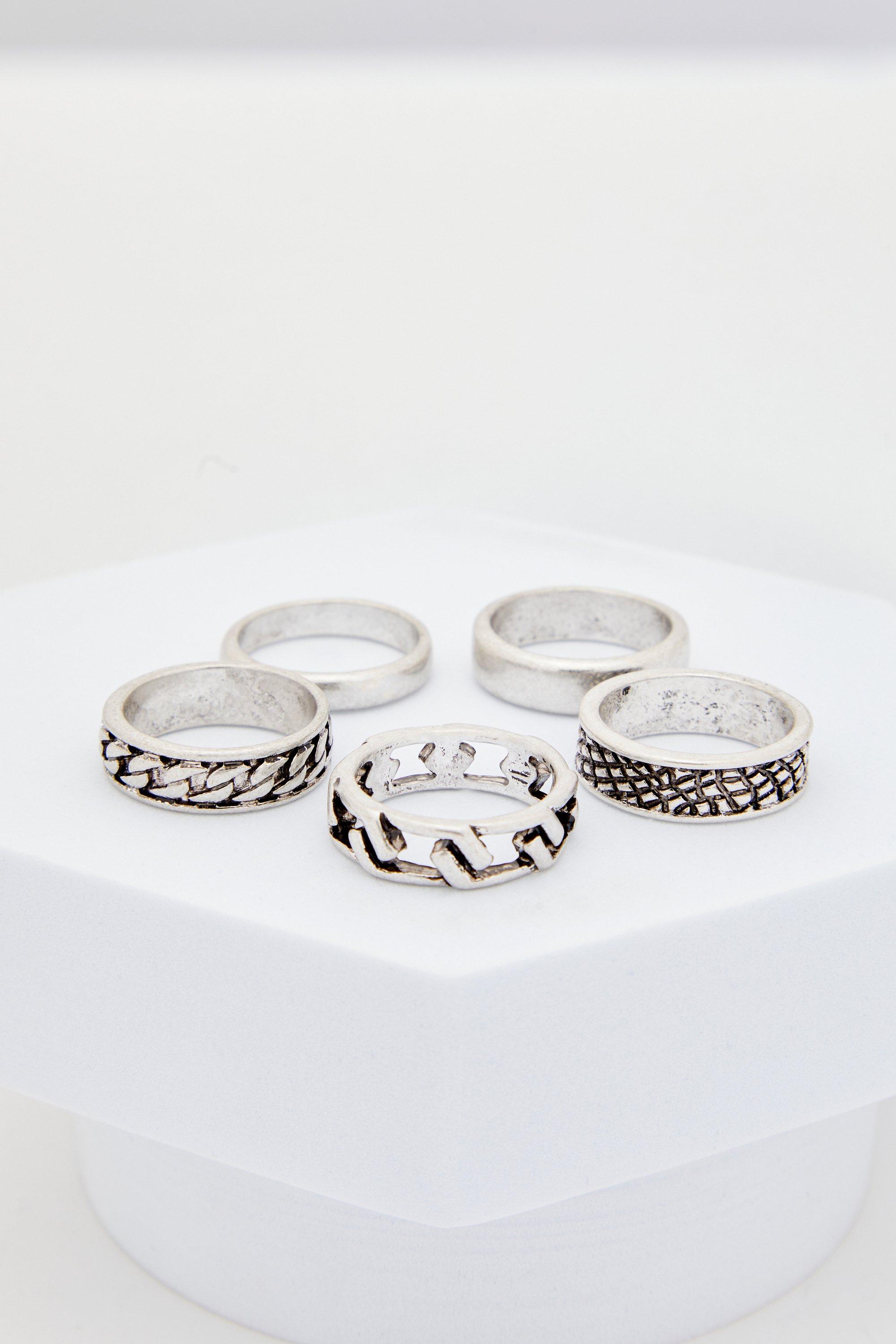 Men's 5 Pack Embossed Rings - Grey - M/L, Grey