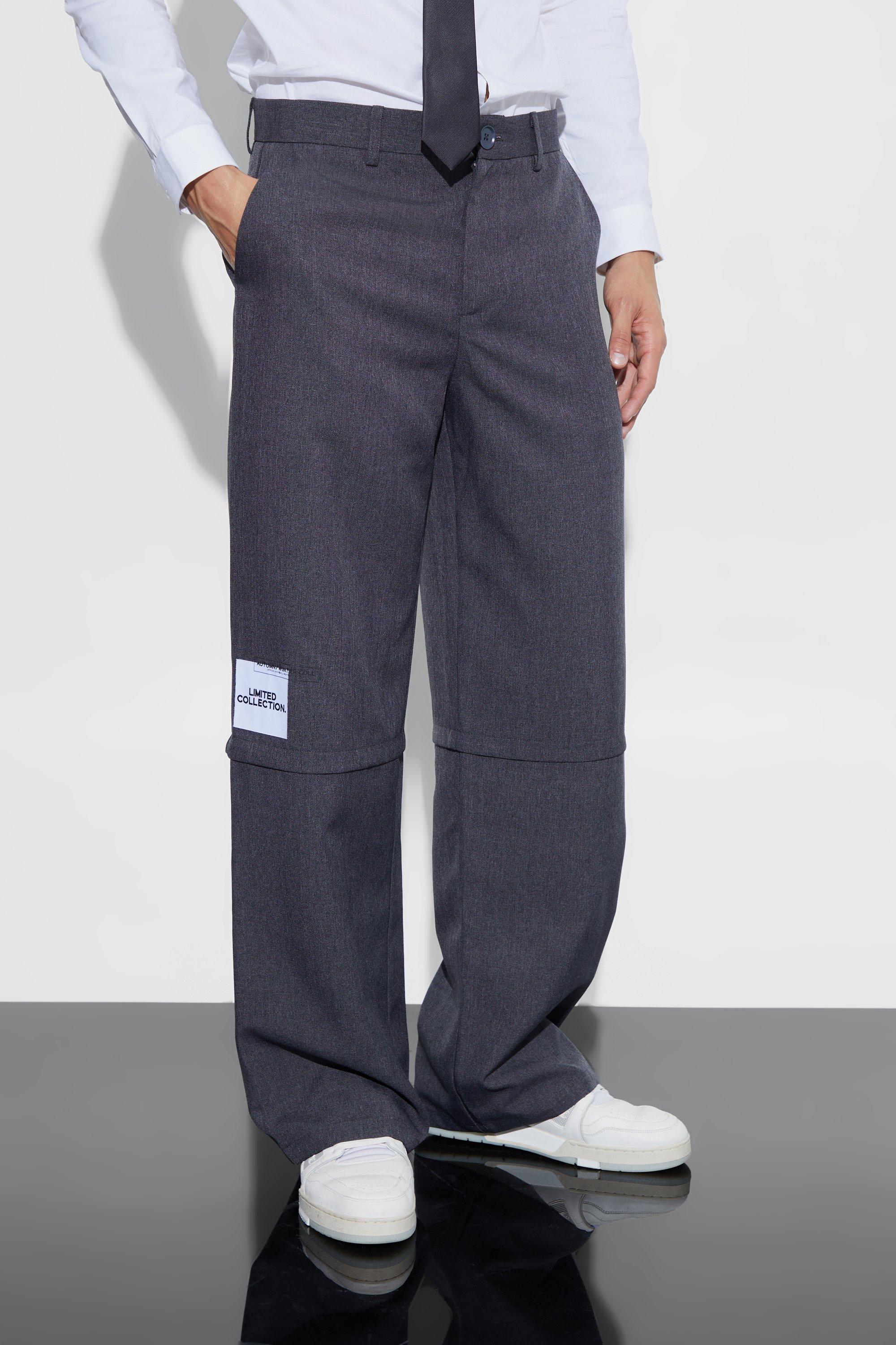 Mens Grey Wide Fit Zip Panel Textured Trouser, Grey