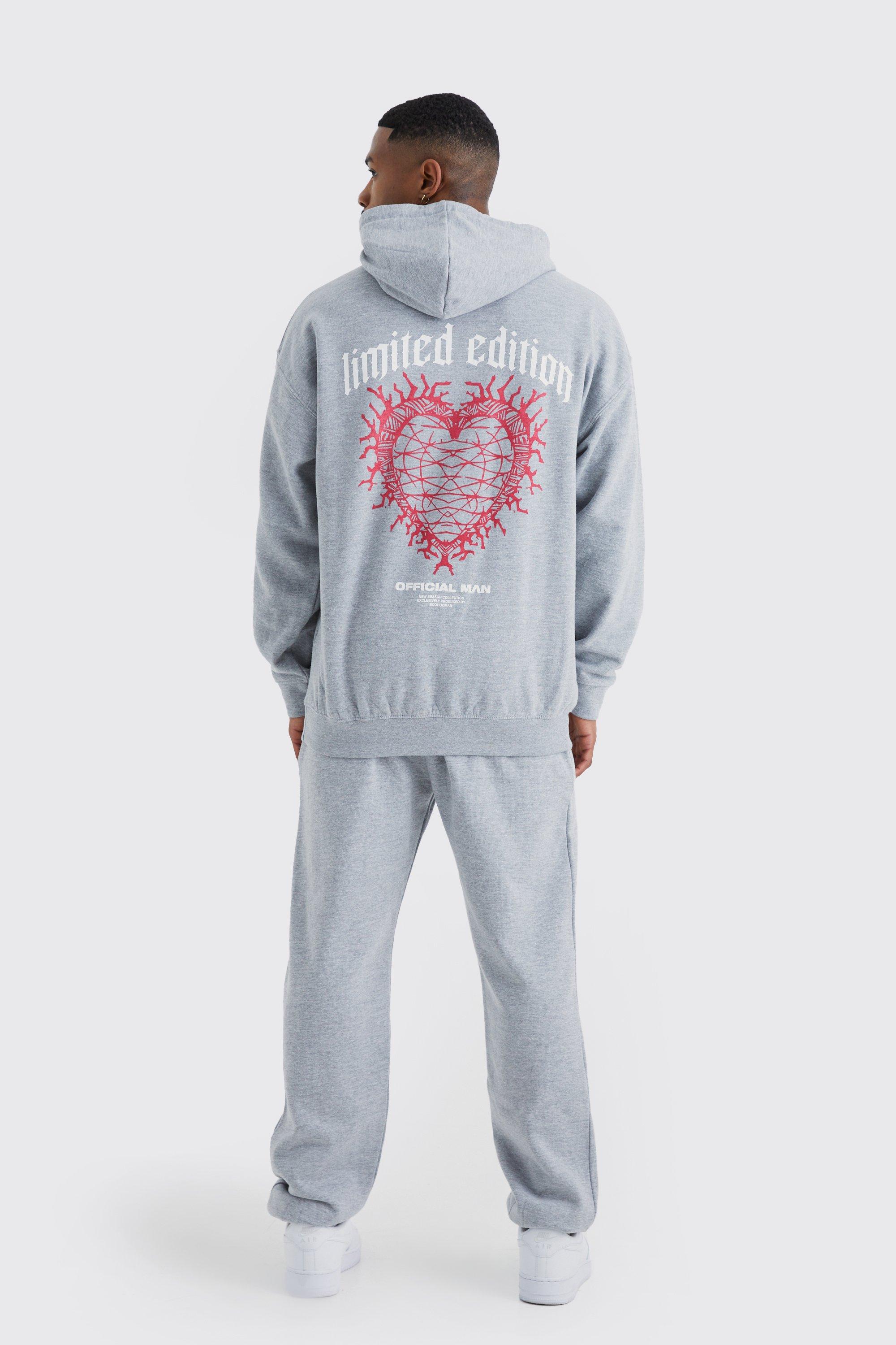 Mens Grey Limited Edition Heart Graphic Tracksuit, Grey