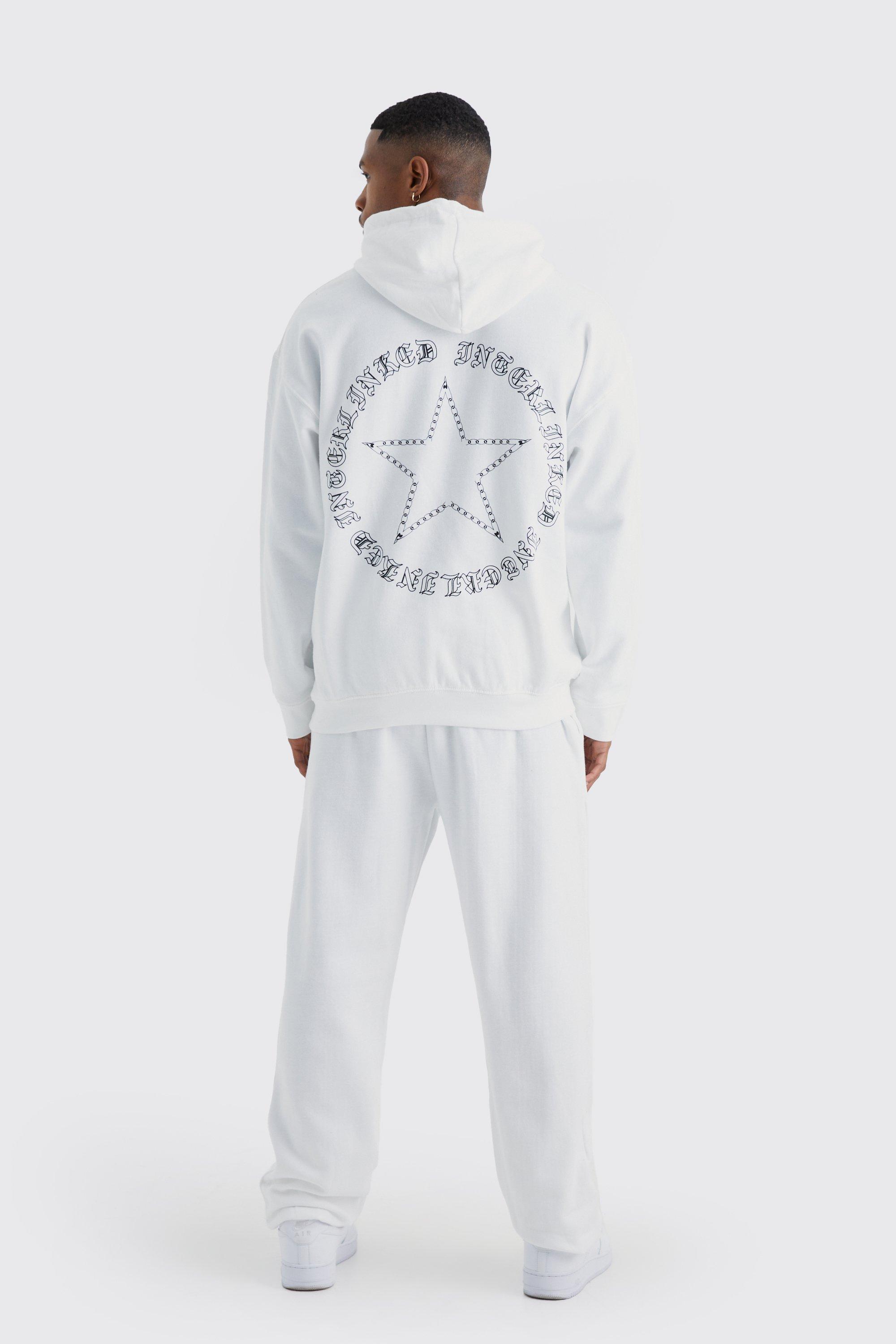 Mens White Star Graphic Hooded Tracksuit, White