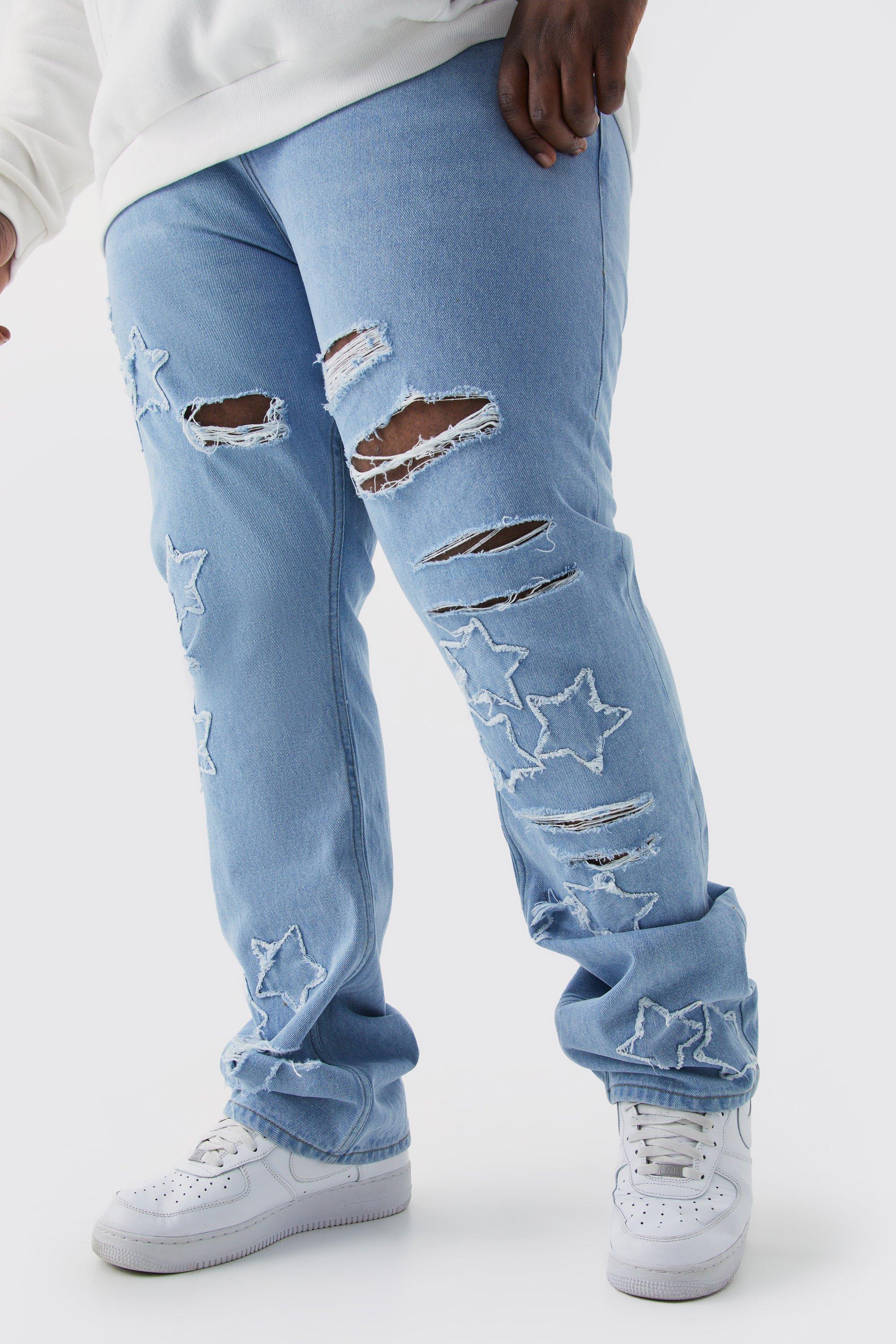 Boohoo Plus Onbewerkte Flared Slim Fit Sterren Jeans, Ice Blue