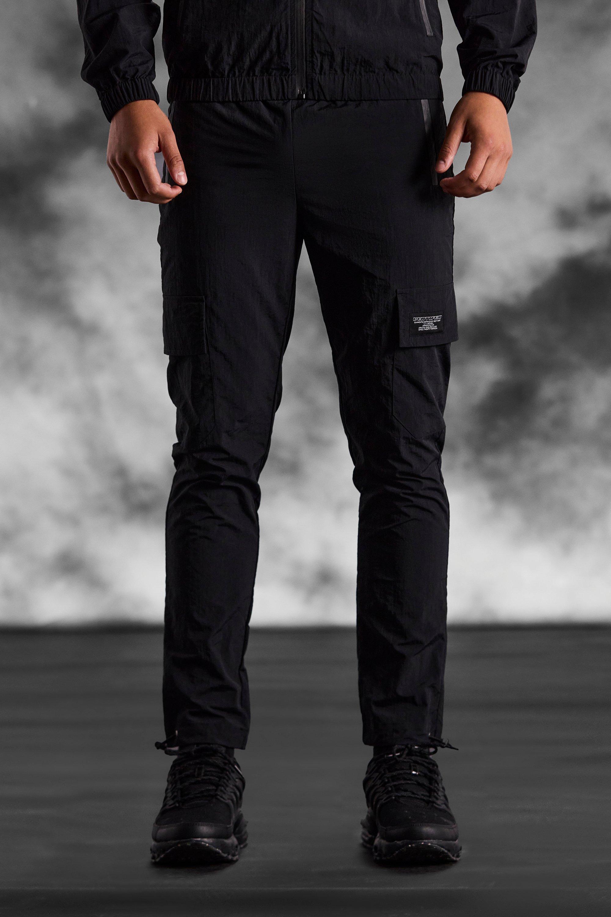 pantalon cargo slim en nylon à taille élastique homme - noir - s, noir