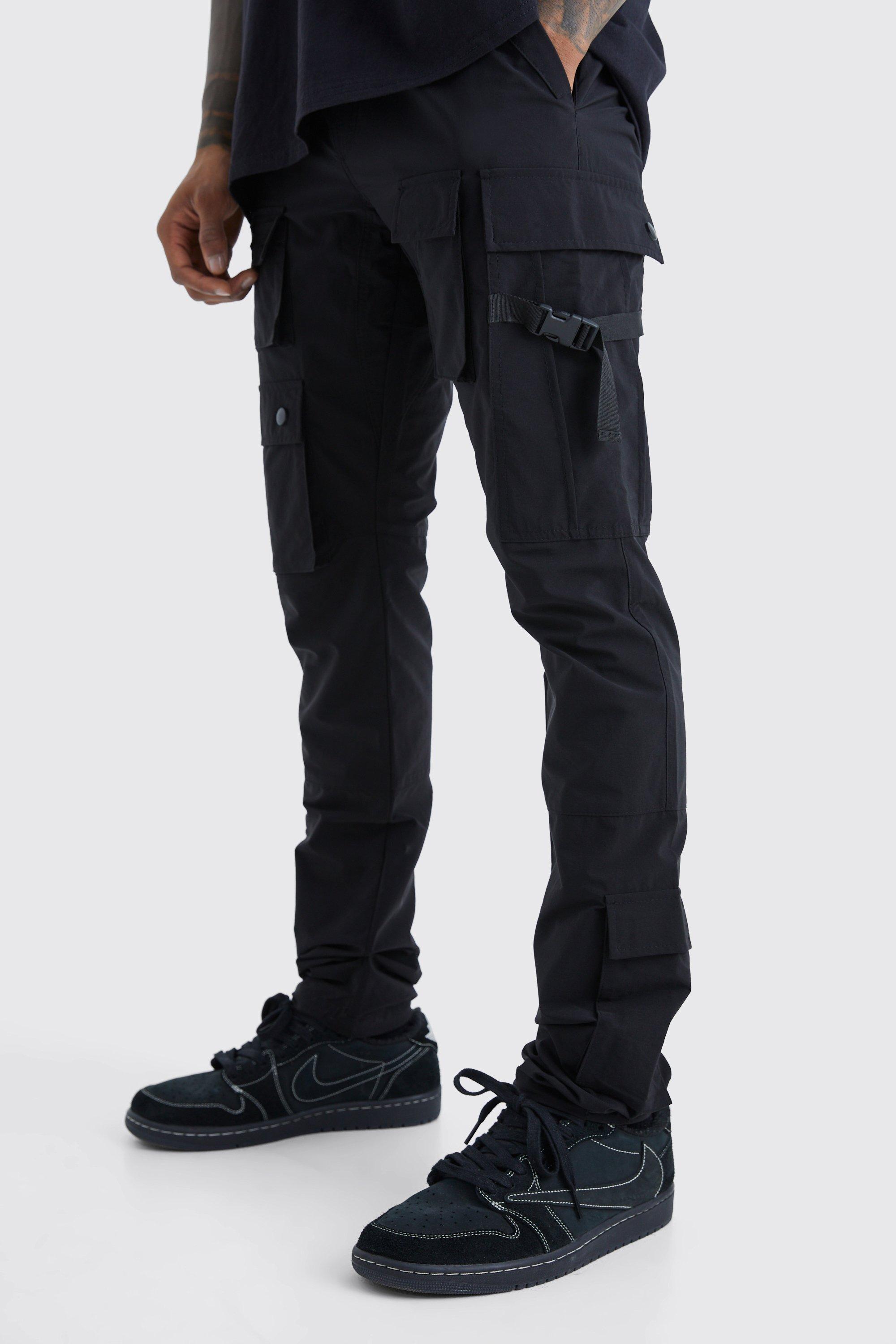 pantalon cargo ajusté à taille élastique homme - noir - s, noir