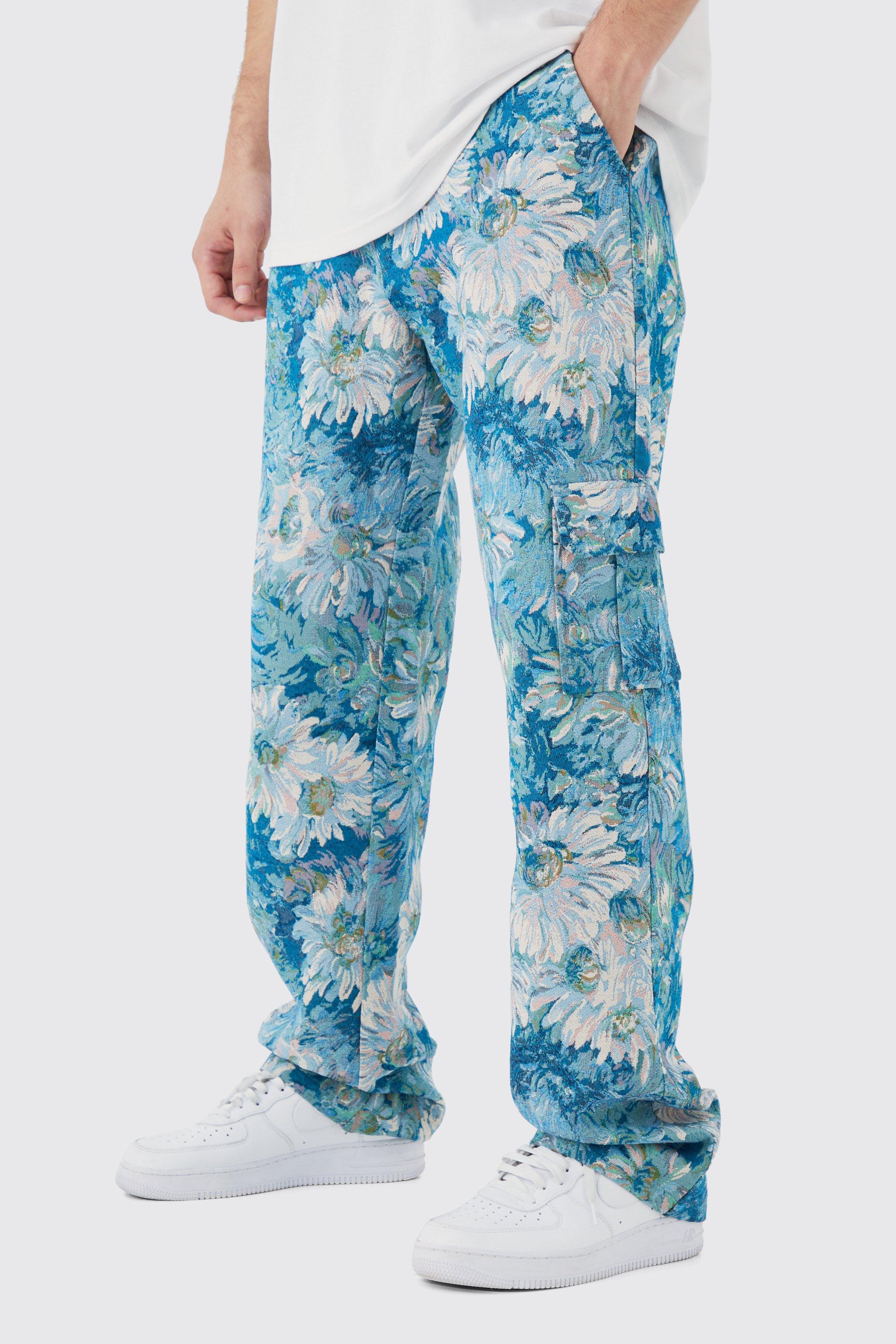 tall - pantalon cargo fleuri à taille fixe homme - bleu - 32, bleu