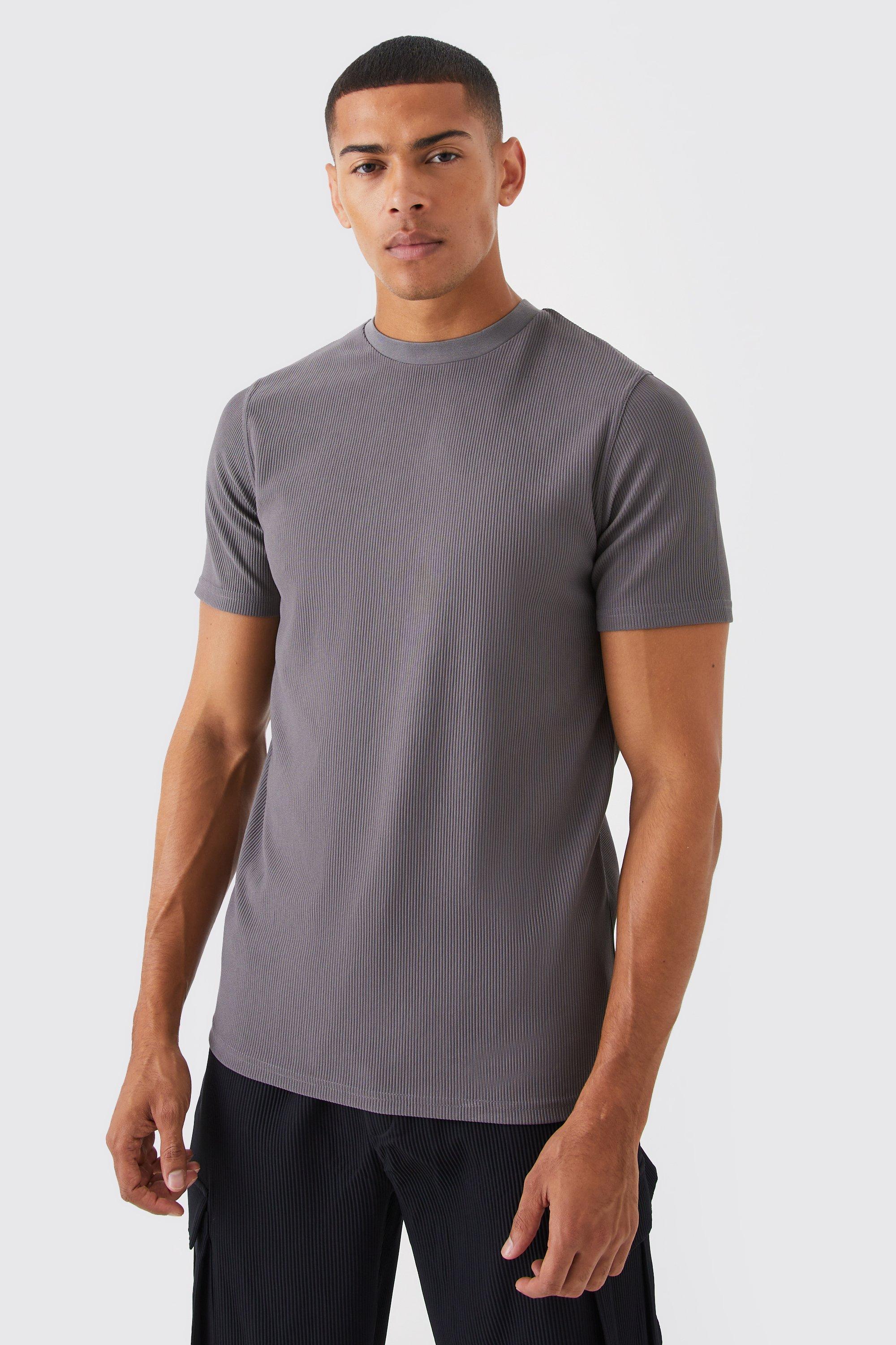 Mens Grey Slim Ottoman Rib T-shirt, Grey