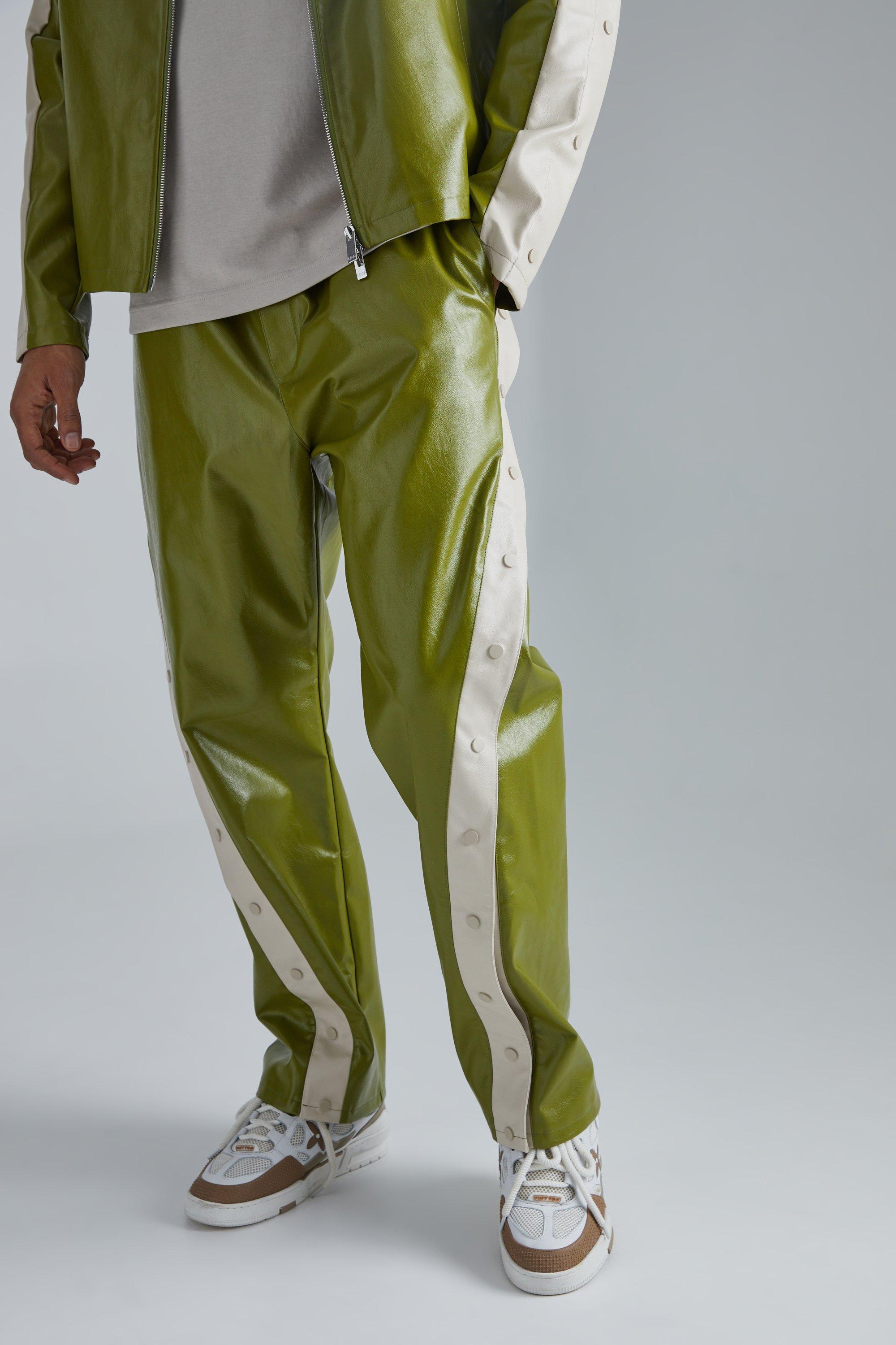 pantalon large en simili à coutures torsadées homme - kaki - xs, kaki