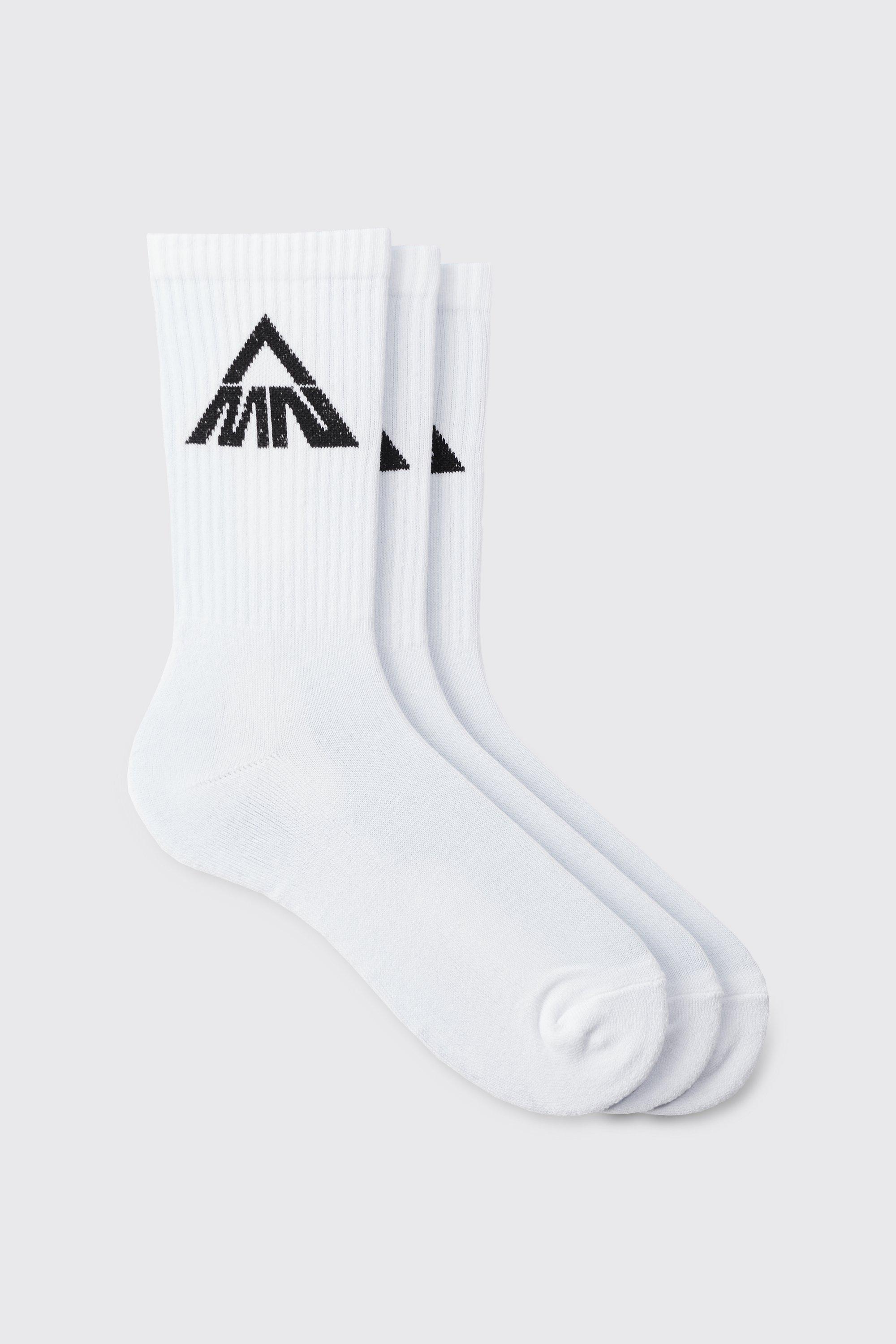 Mens White 3 Pack Man Triangle Logo Sports Socks, White