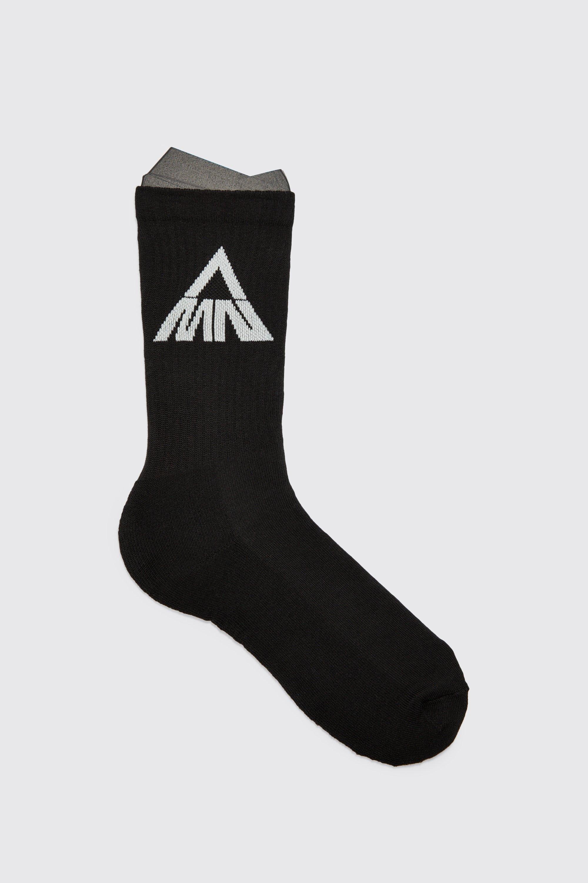 Mens Black 3 Pack Man Triangle Logo Sports Socks, Black