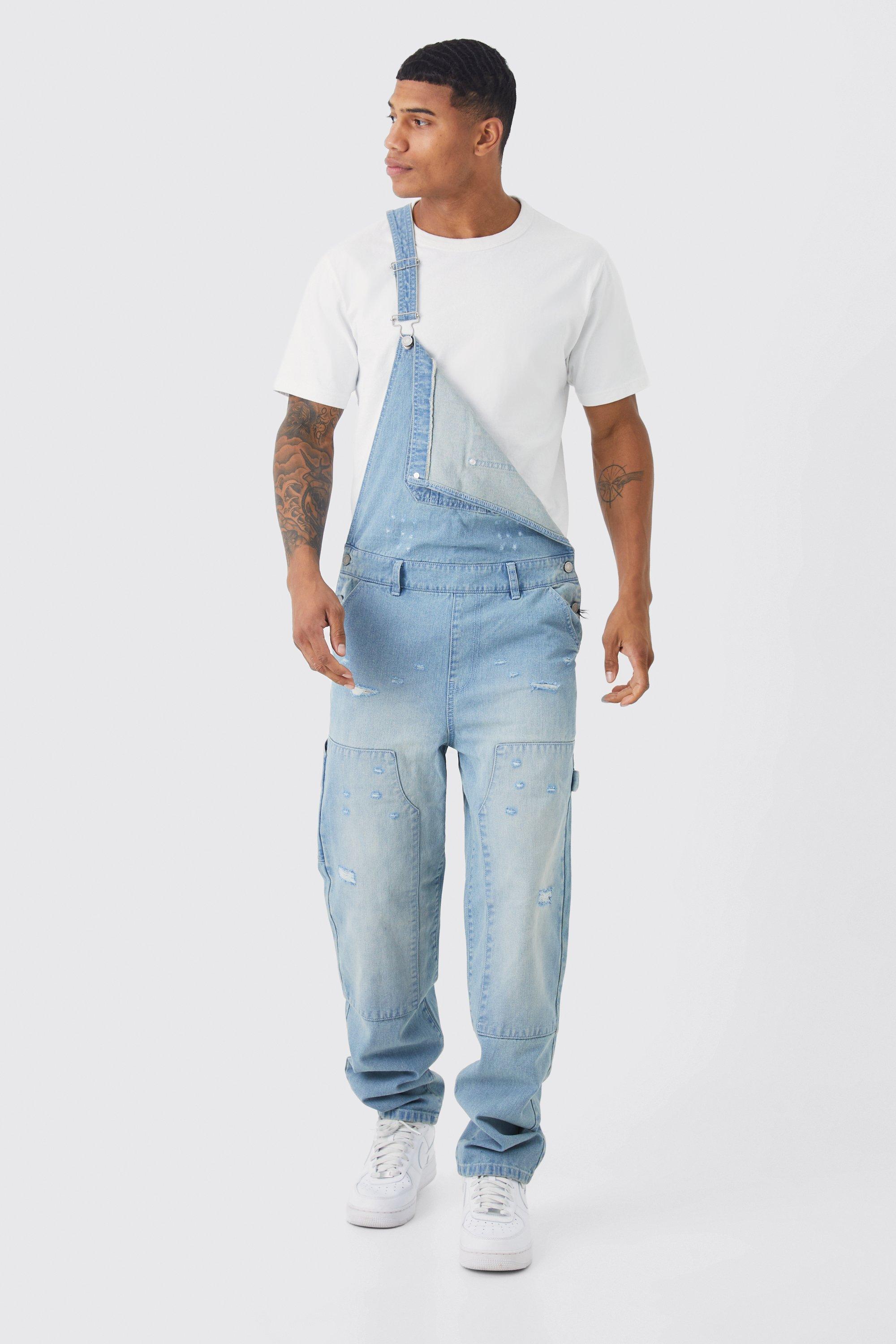 Mens Blue Relaxed Carpenter Distressed Dungaree, Blue