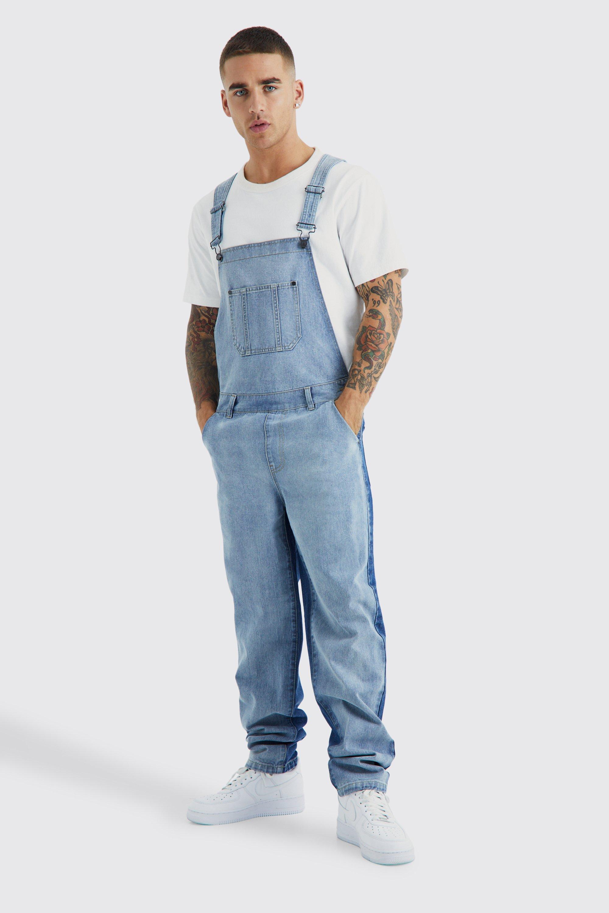 Mens Blue Relaxed Colour Contrast Dungaree, Blue