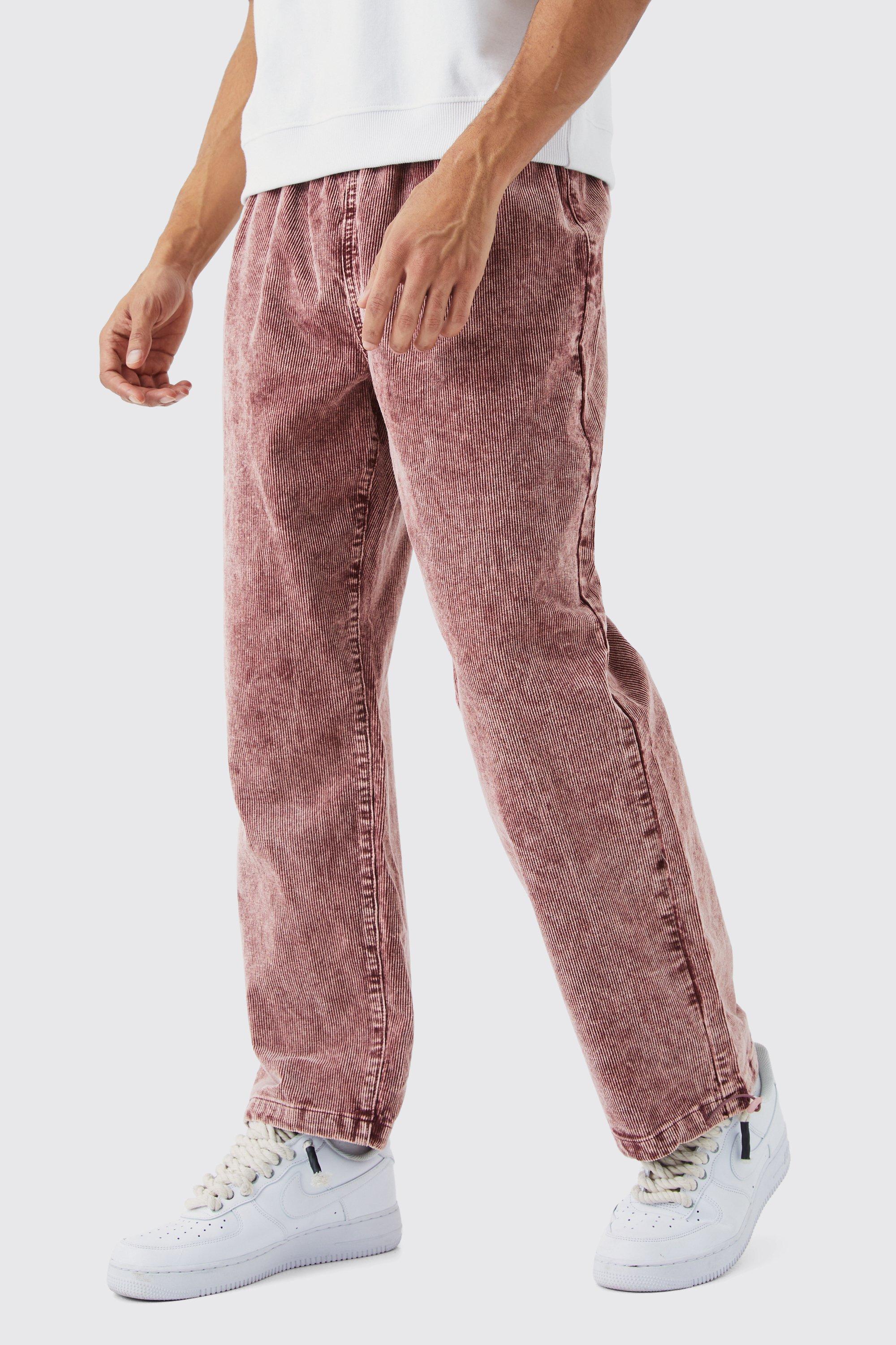 Image of Pantaloni rilassati in velluto a coste in lavaggio acido, Rosso