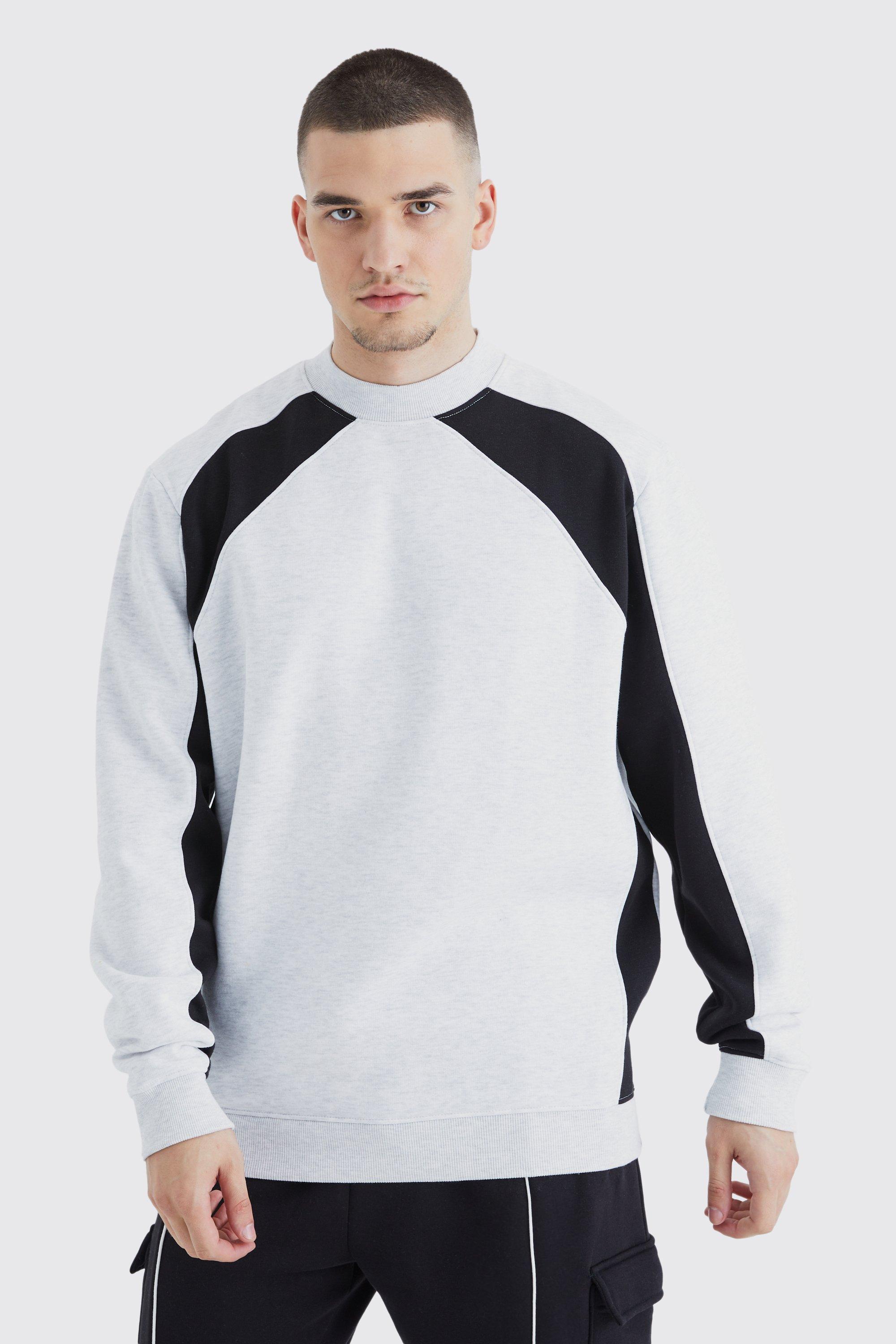 Mens Grey Tall Zip Detail Colour Block Sweatshirt, Grey