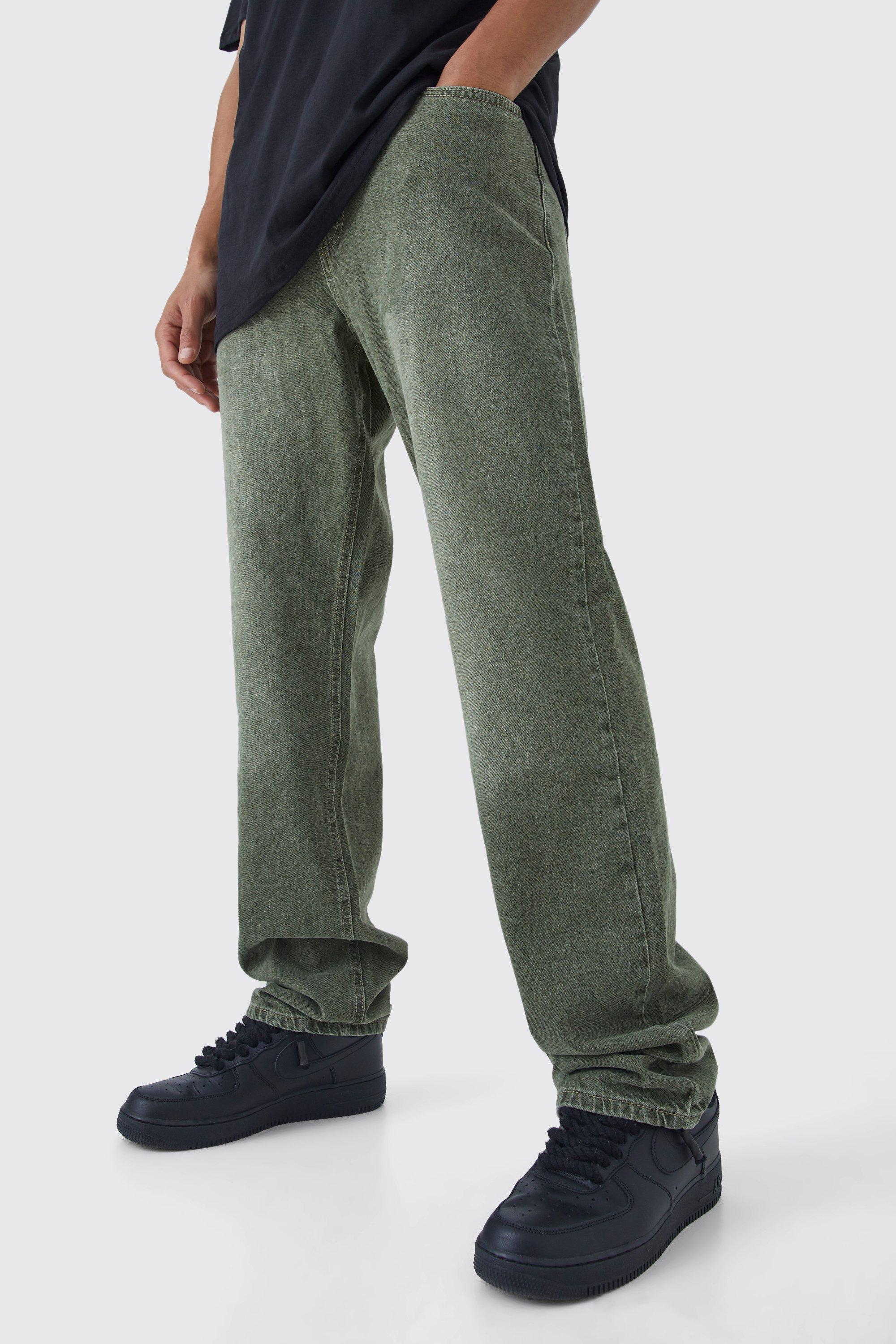 Mens Green Tall Relaxed Rigid Overdye Embossed Jean, Green