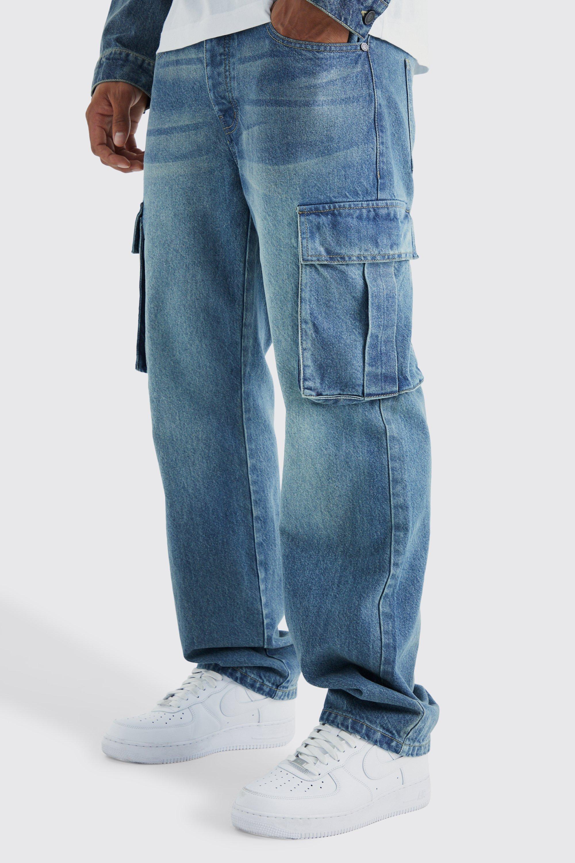 Boohoo Onbewerkte Baggy Cargo Jeans, Vintage Blue