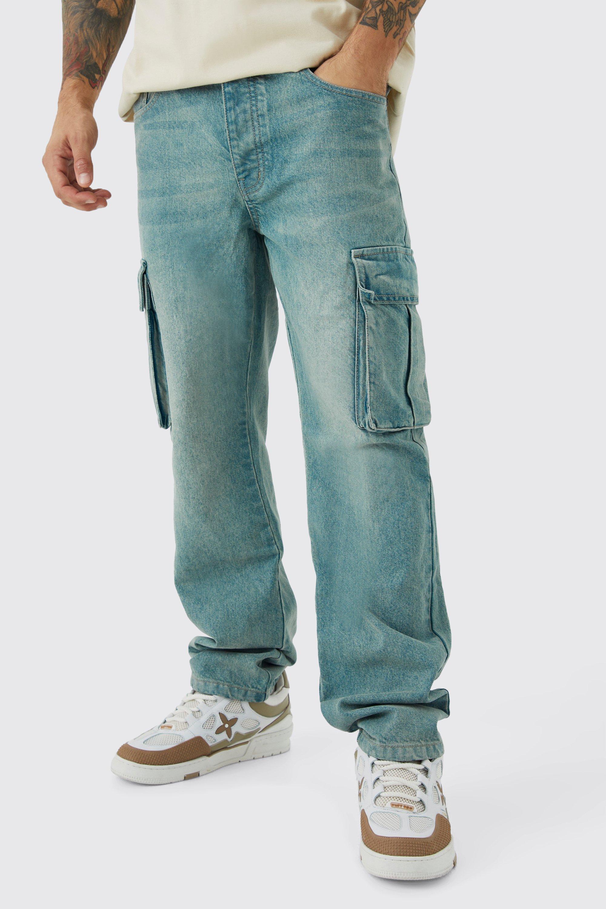Boohoo Onbewerkte Baggy Cargo Jeans, Antique Blue