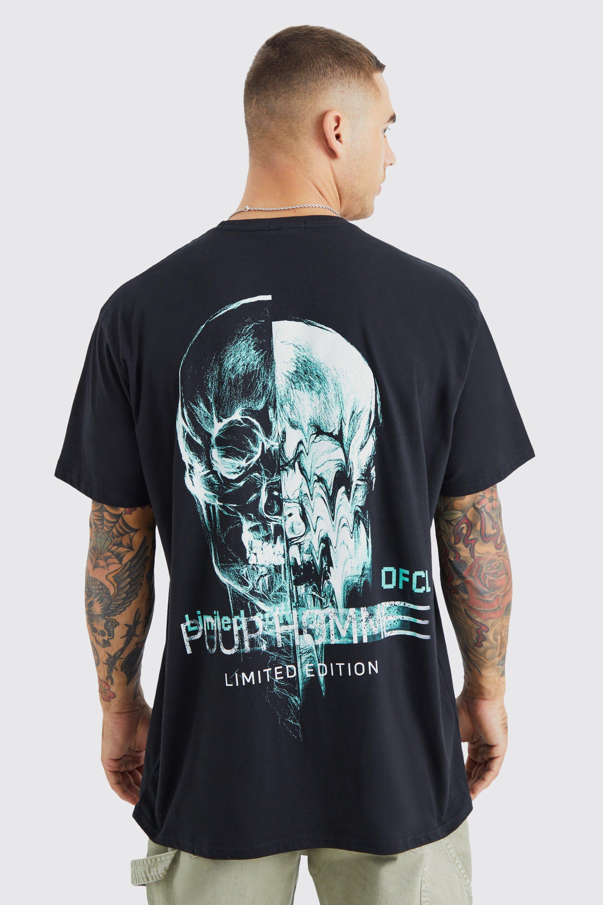 Mens Black Oversized Graphic Skull T-shirt, Black